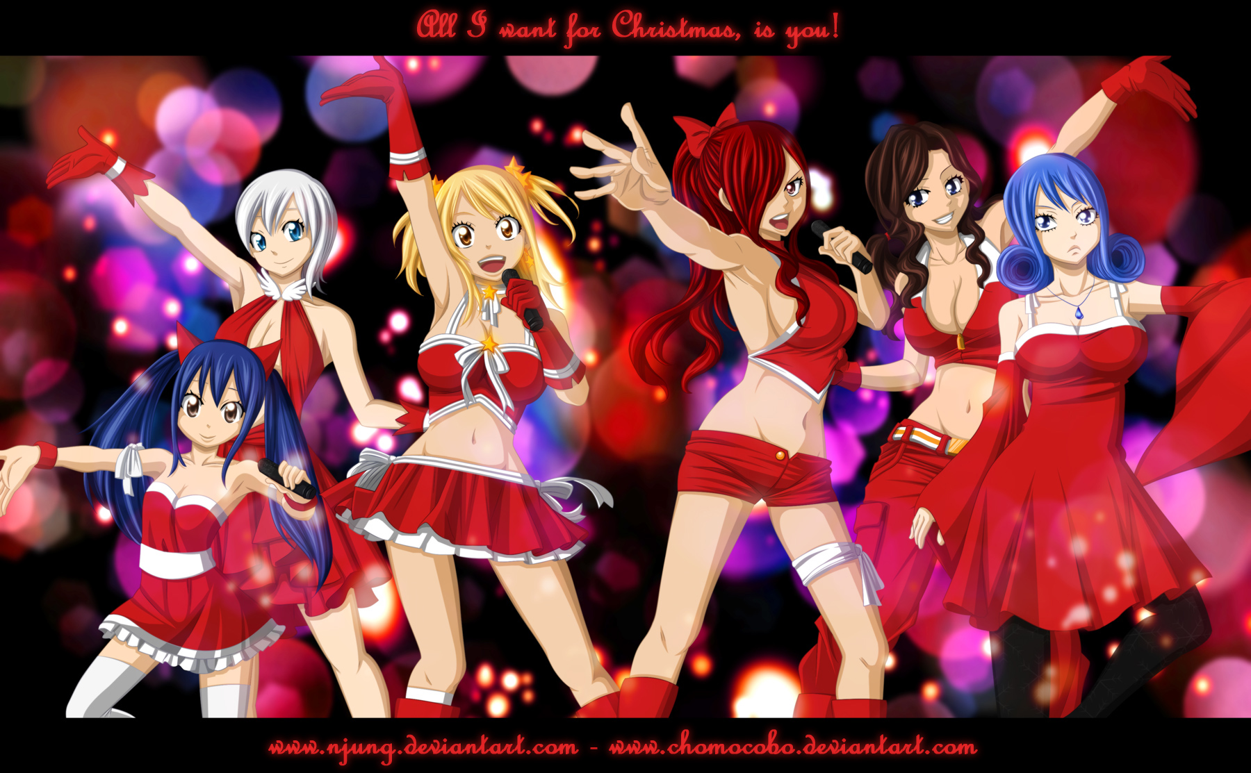 Fairy Tail characters in Christmas outfits HD Wallpaper