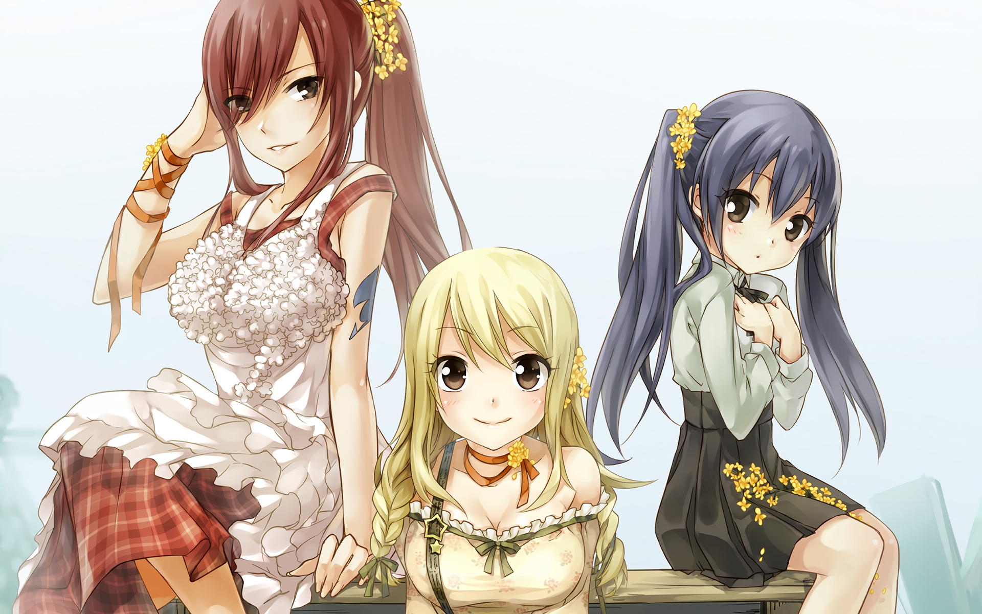 Erza Scarlet, Lucy Heartfilia, and Wendy Marvell from Fairy Tail HD Wallpaper