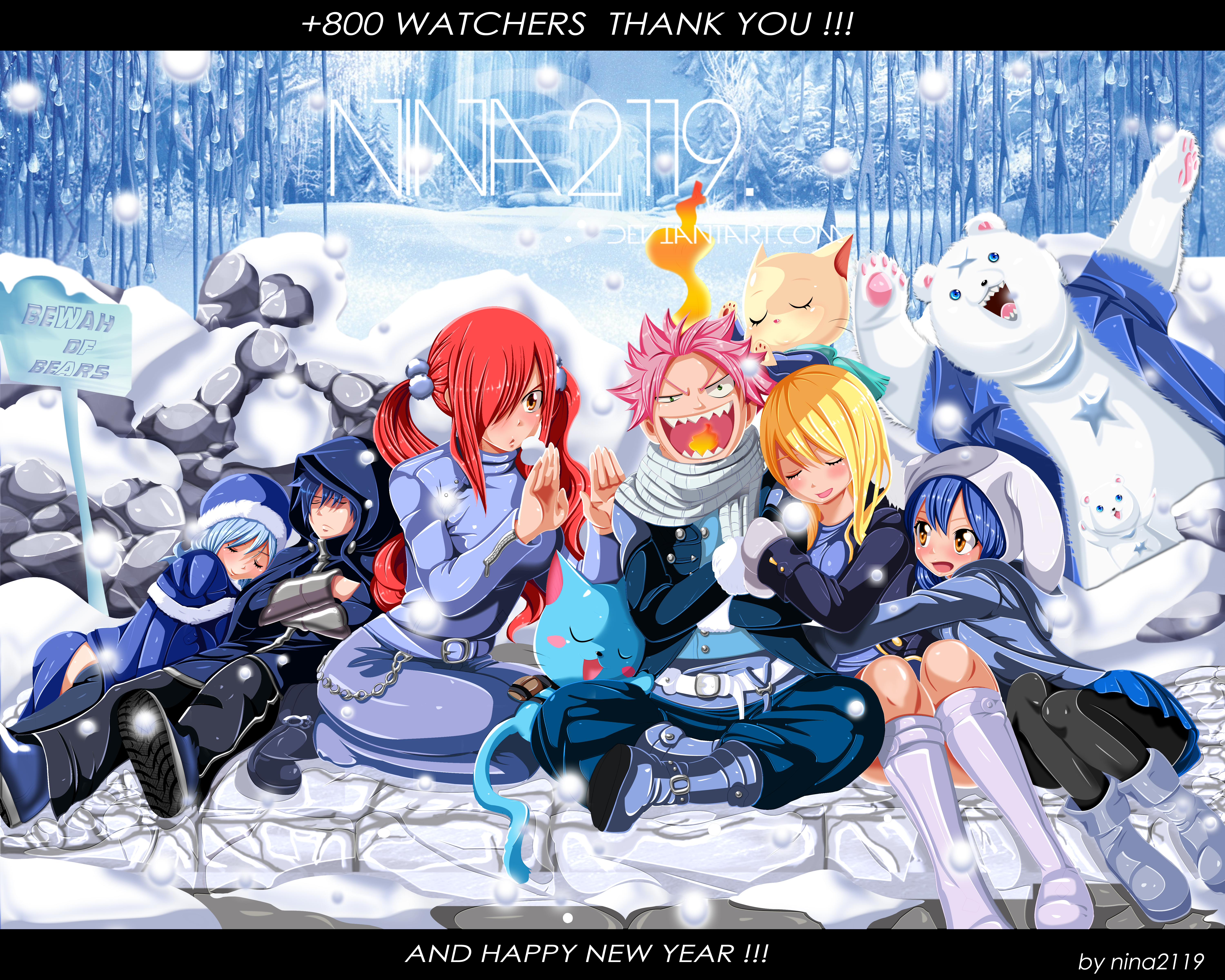 Fairy Tail characters in winter scene HD Wallpaper