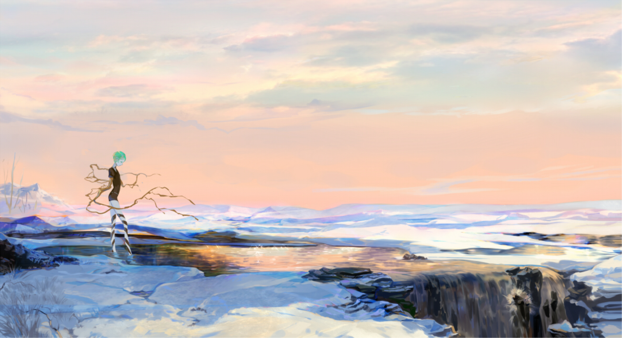 Phosphophyllite from Houseki no Kuni in a winter landscape HD Wallpaper