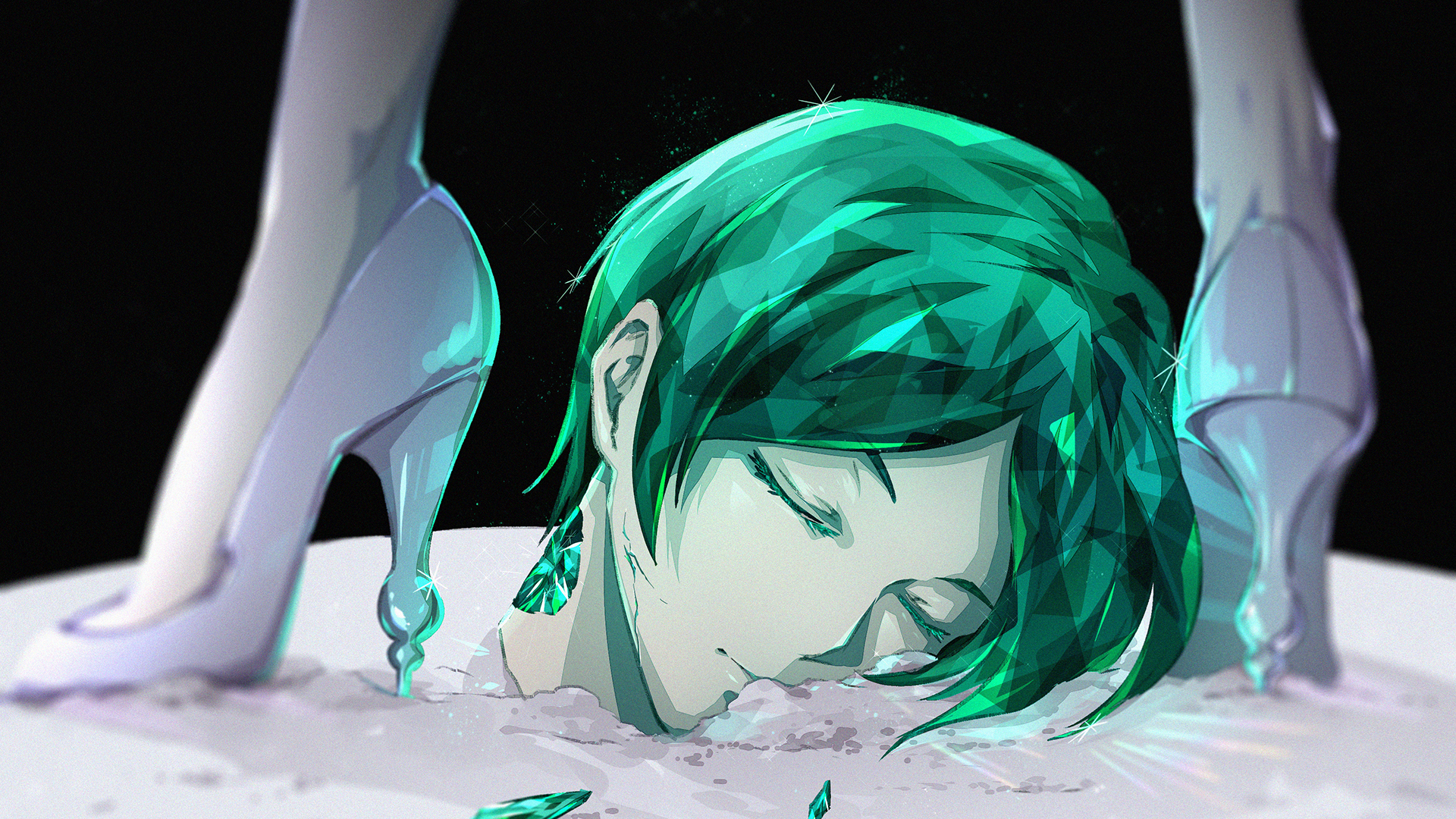 Phosphophyllite from Houseki no Kuni with crystal elements HD Wallpaper