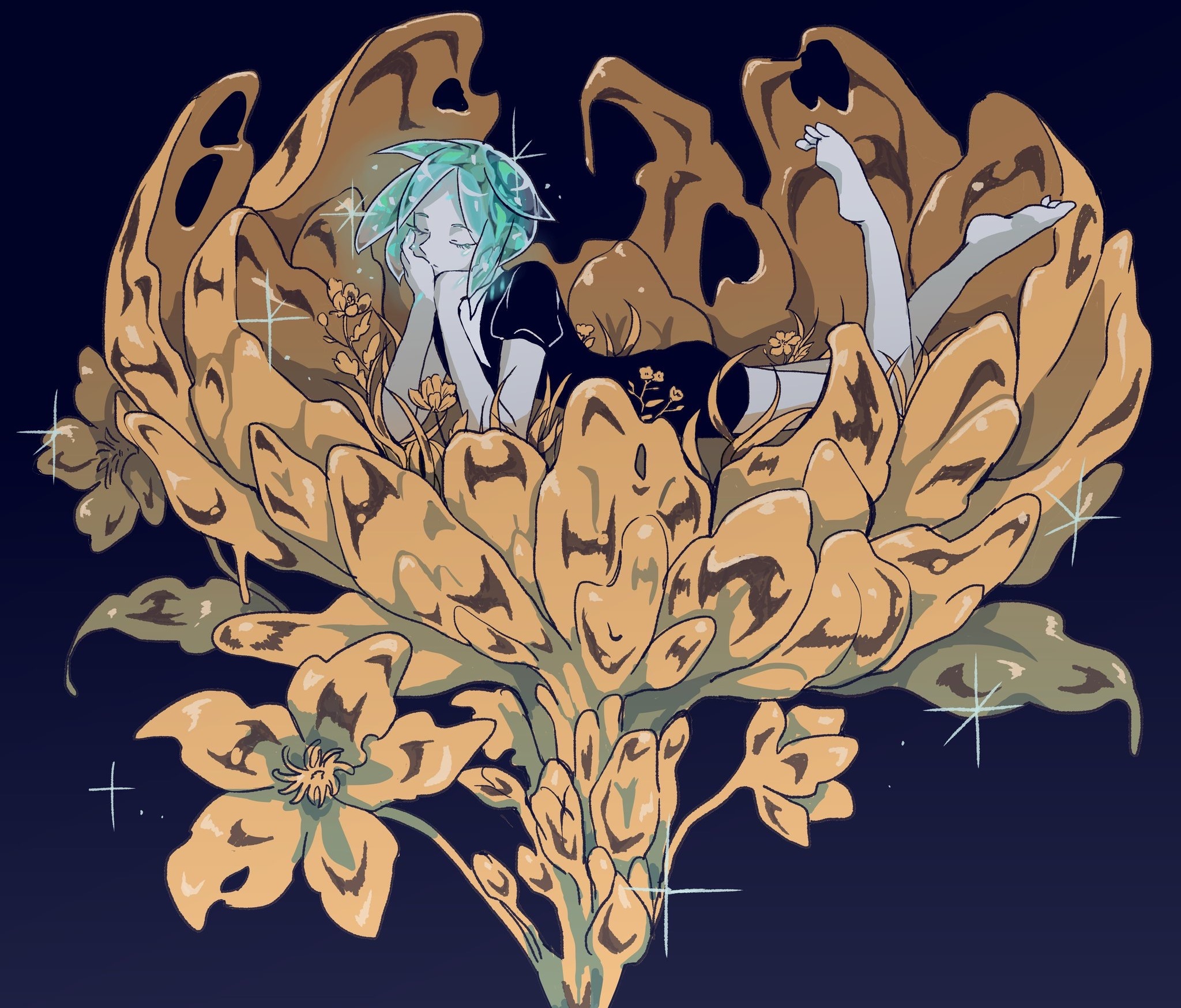 Phosphophyllite Resting in a Blossoming Flower HD Wallpaper