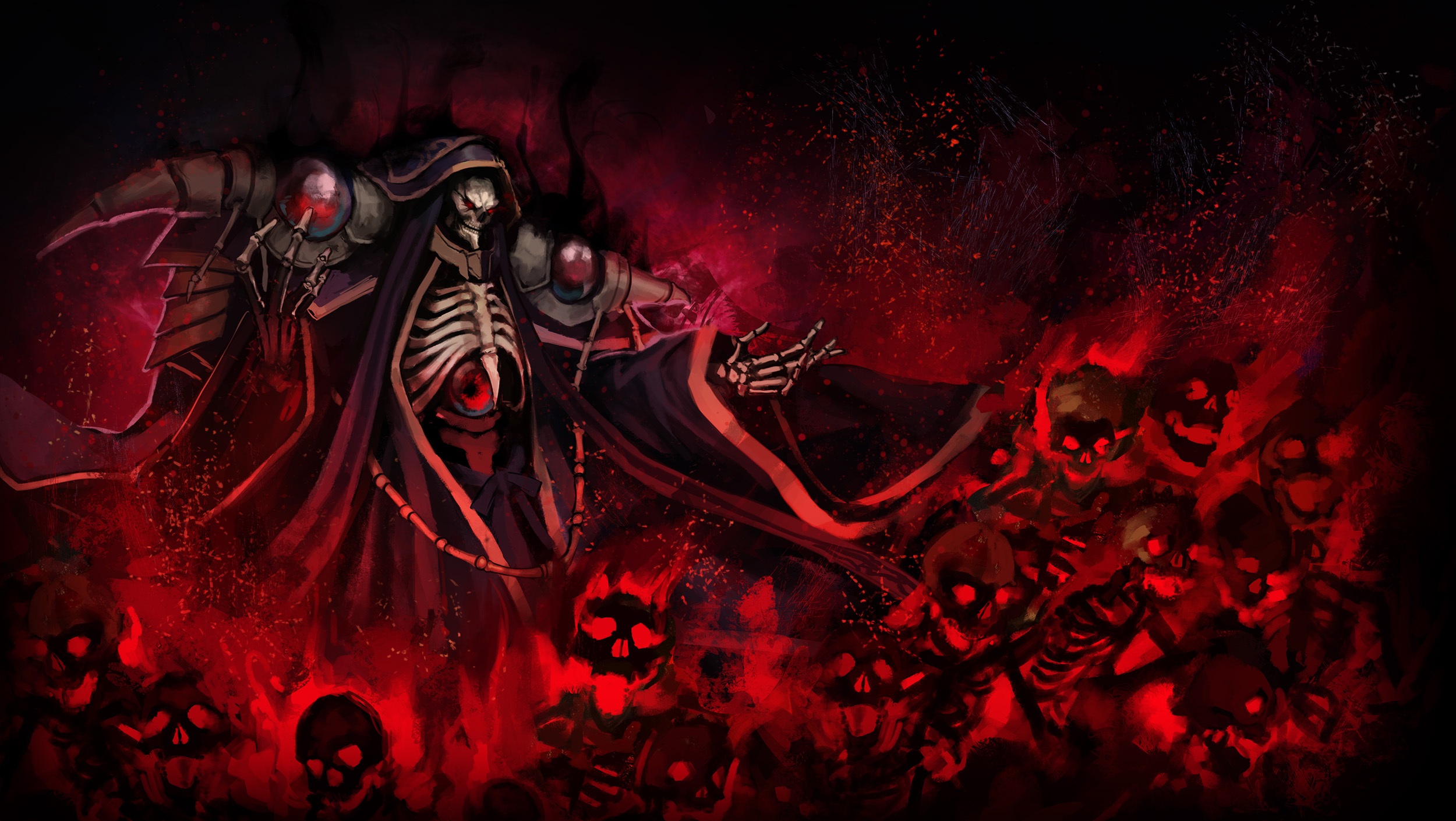 Ainz Ooal Gown from Overlord surrounded by skulls HD Wallpaper