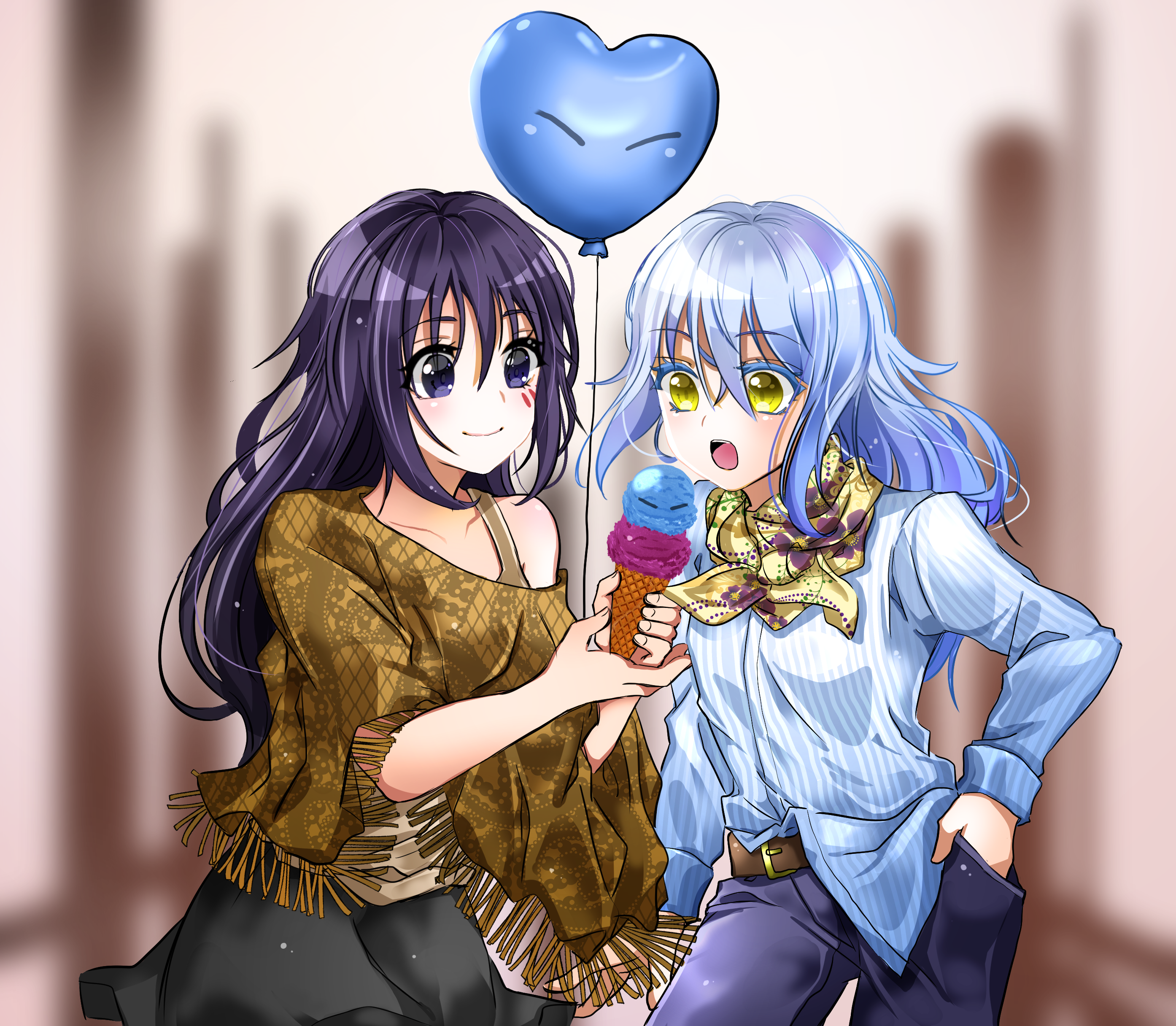 Rimuru Tempest with a friend eating ice cream HD Wallpaper