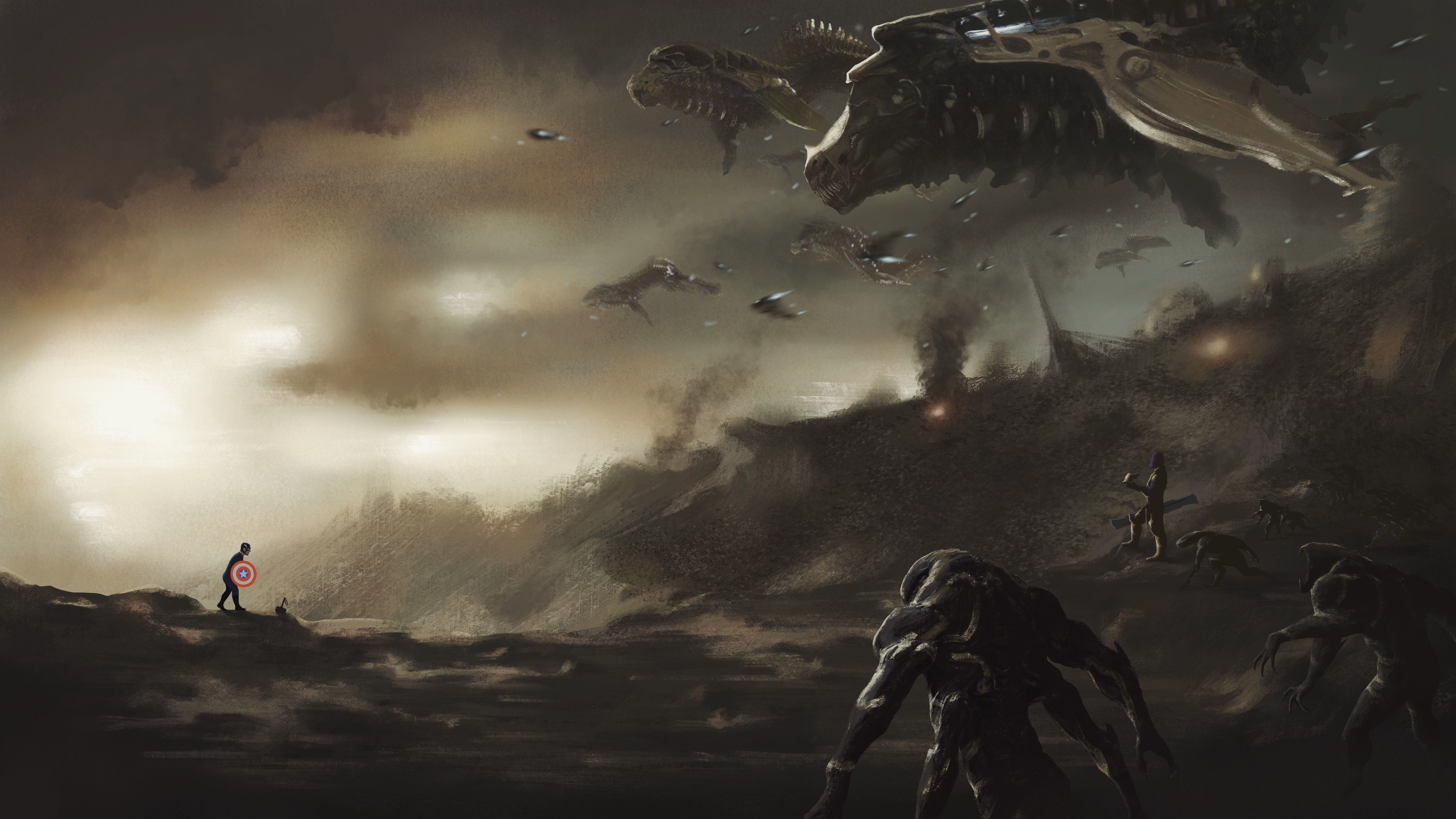 Captain America facing alien invasion HD Wallpaper