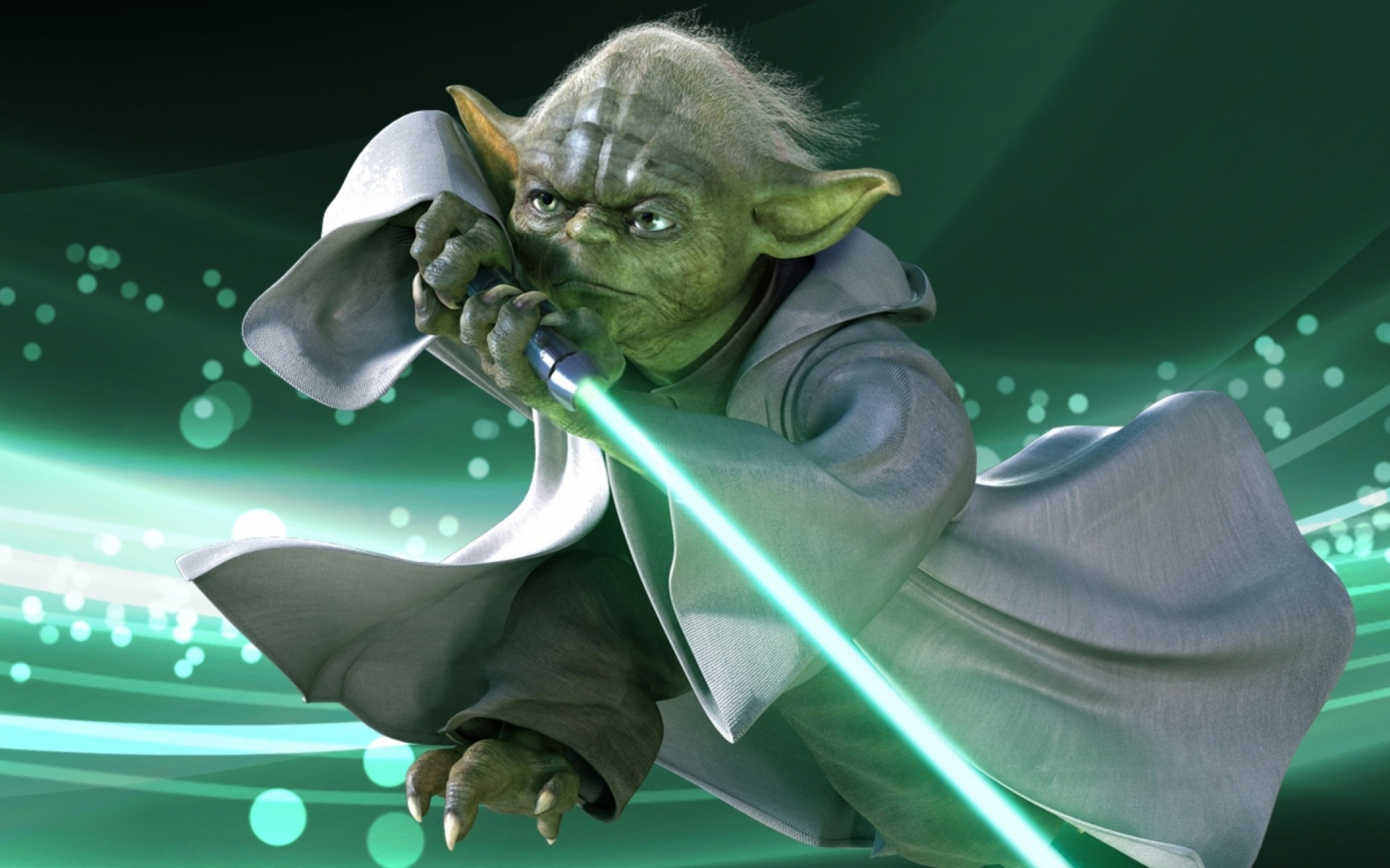Yoda from Star Wars with a lightsaber HD Wallpaper