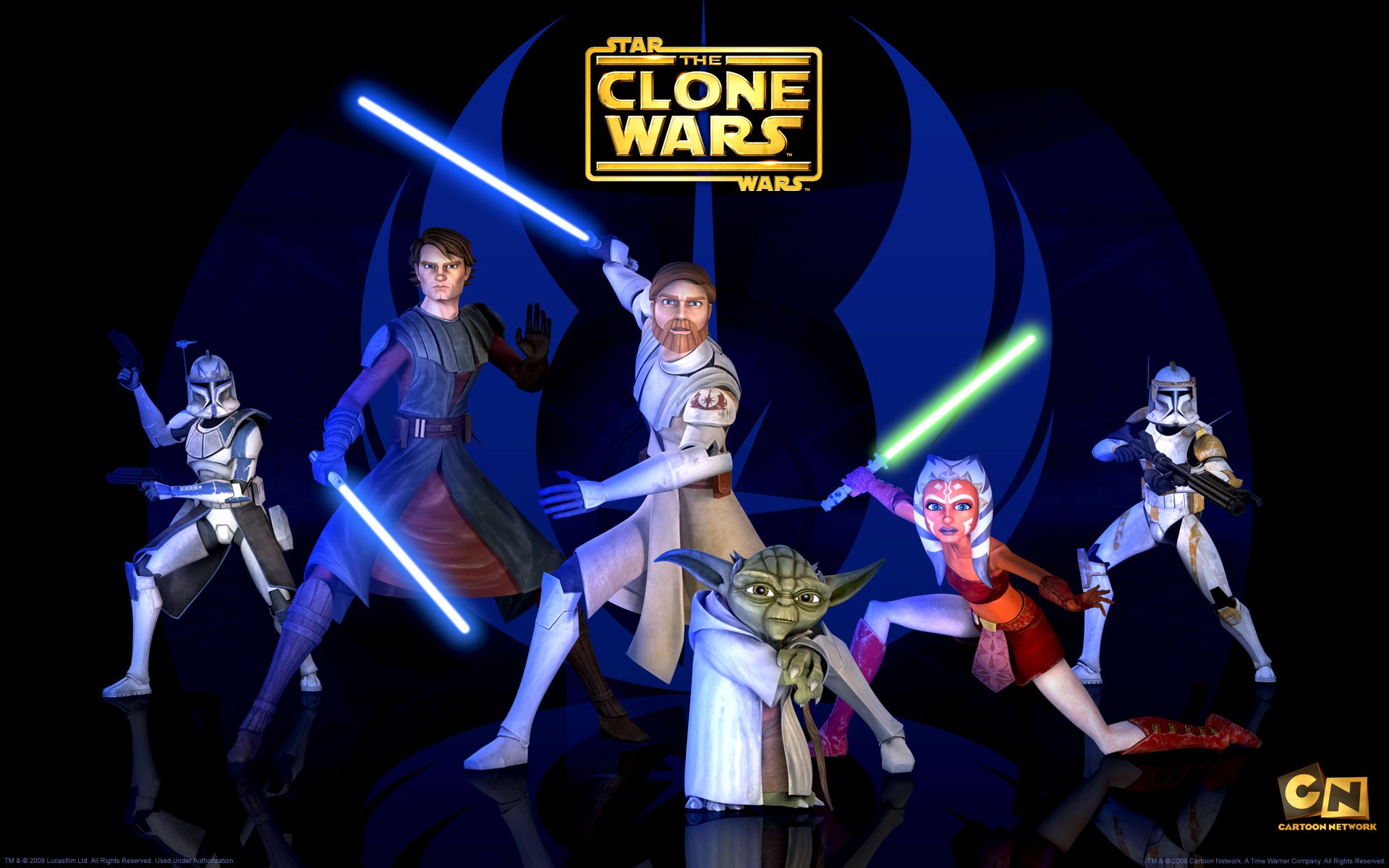 Star Wars The Clone Wars characters with lightsabers HD Wallpaper