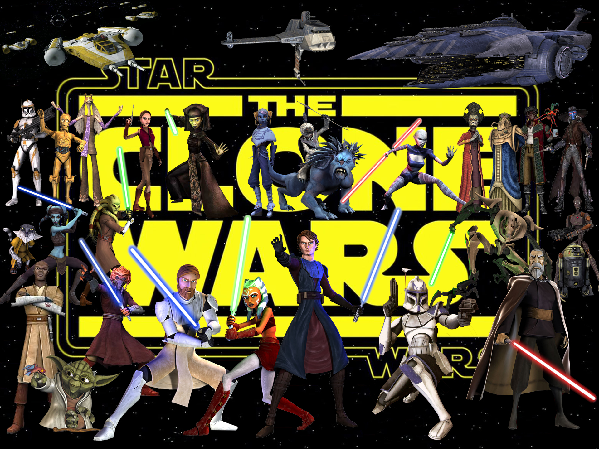 Star Wars The Clone Wars Characters and Ships HD Wallpaper