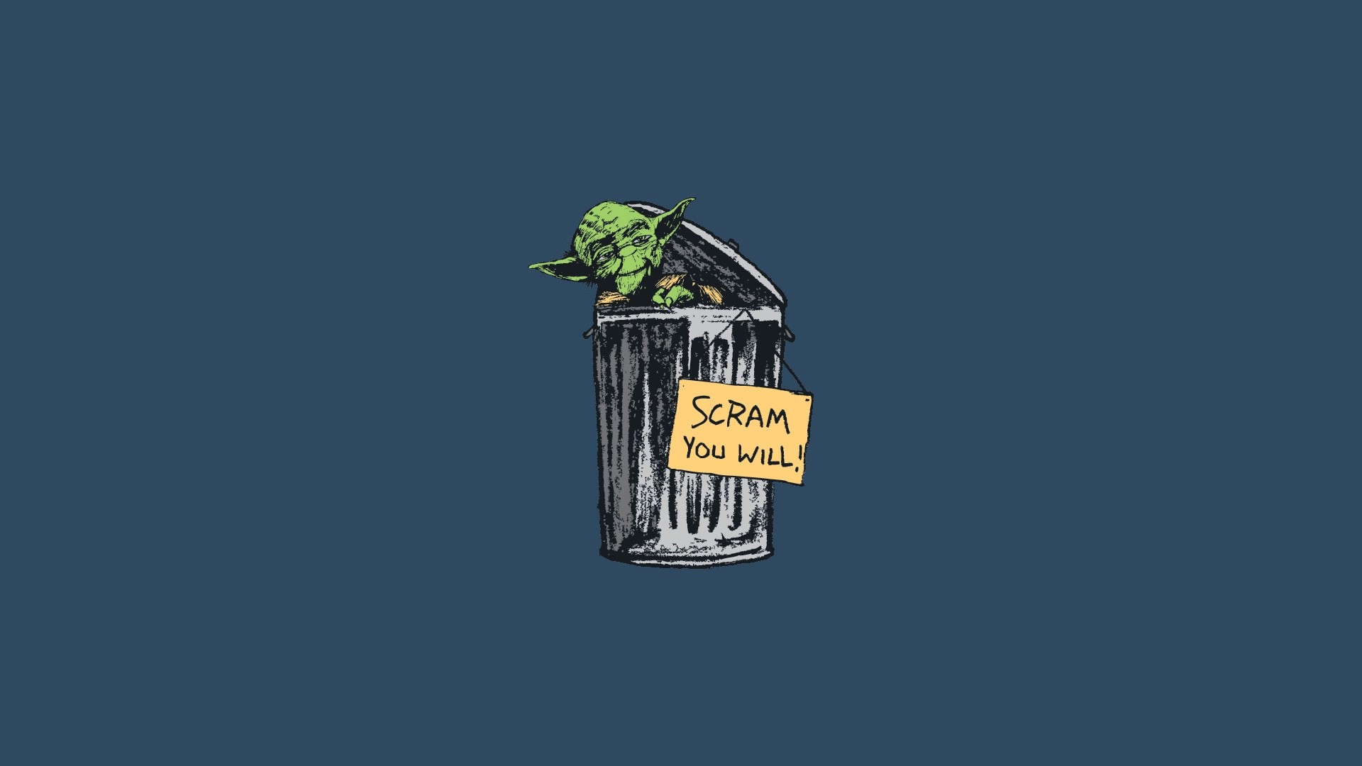 Yoda in a trash can with a sign HD Wallpaper
