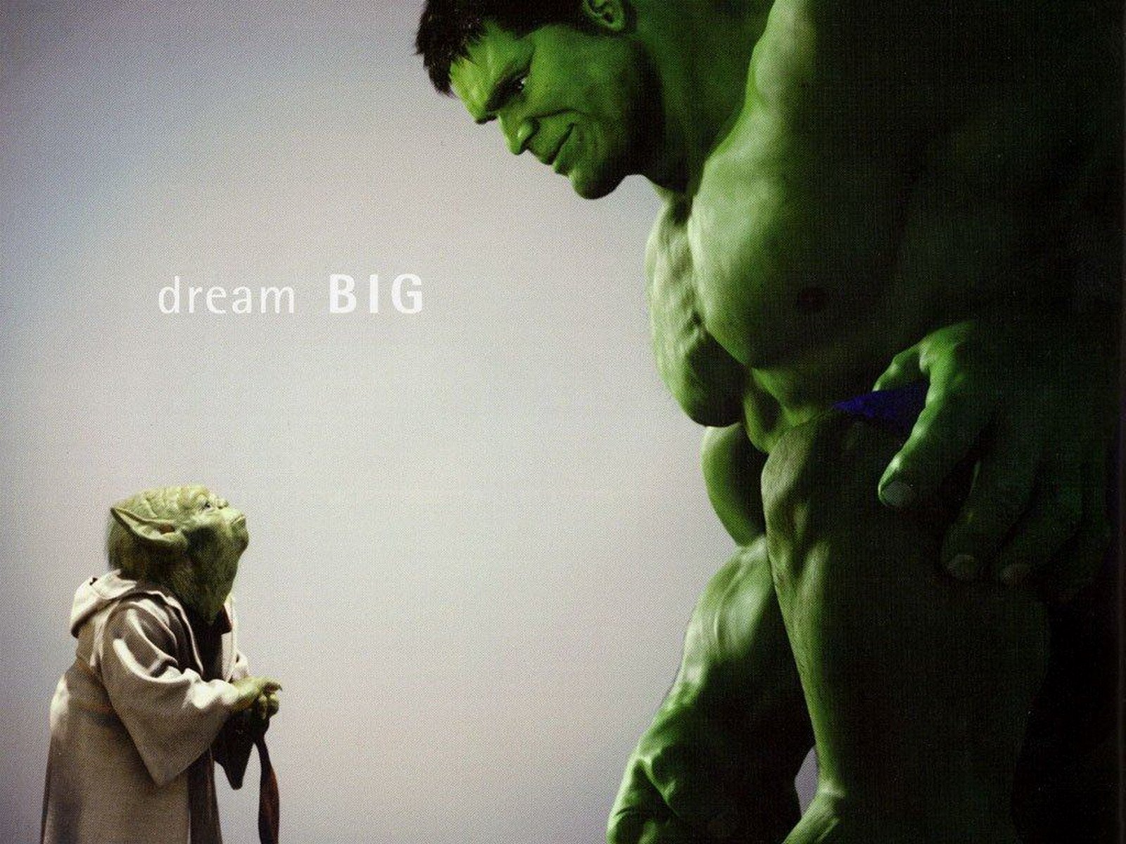 Hulk and Yoda with text 'dream BIG' HD Wallpaper