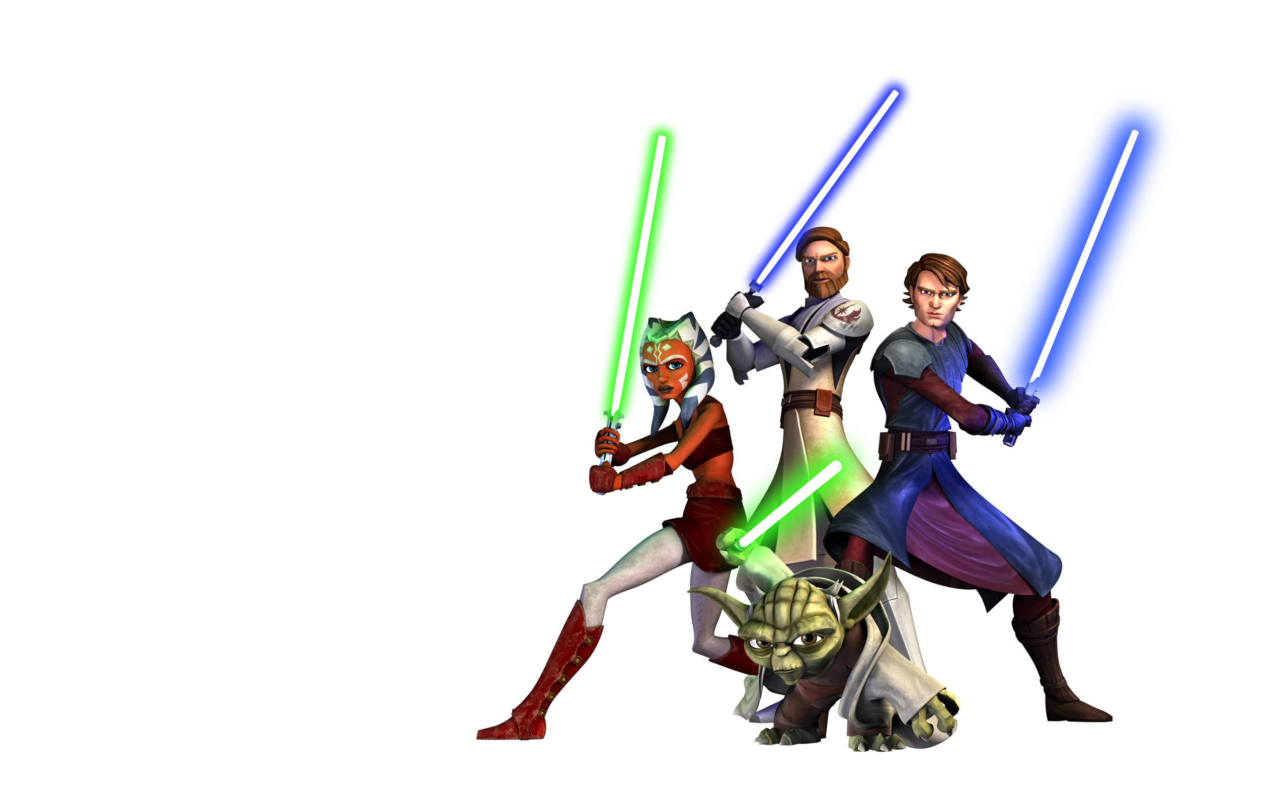 Star Wars: The Clone Wars characters with lightsabers HD Wallpaper