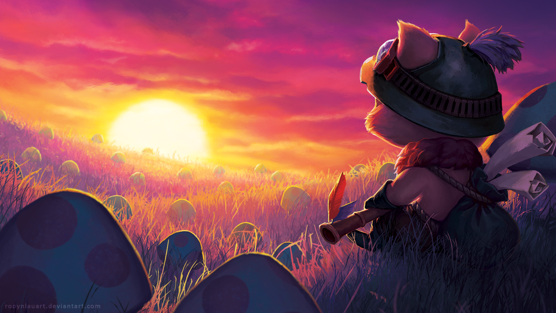 Teemo from League of Legends in a field at sunset HD Wallpaper