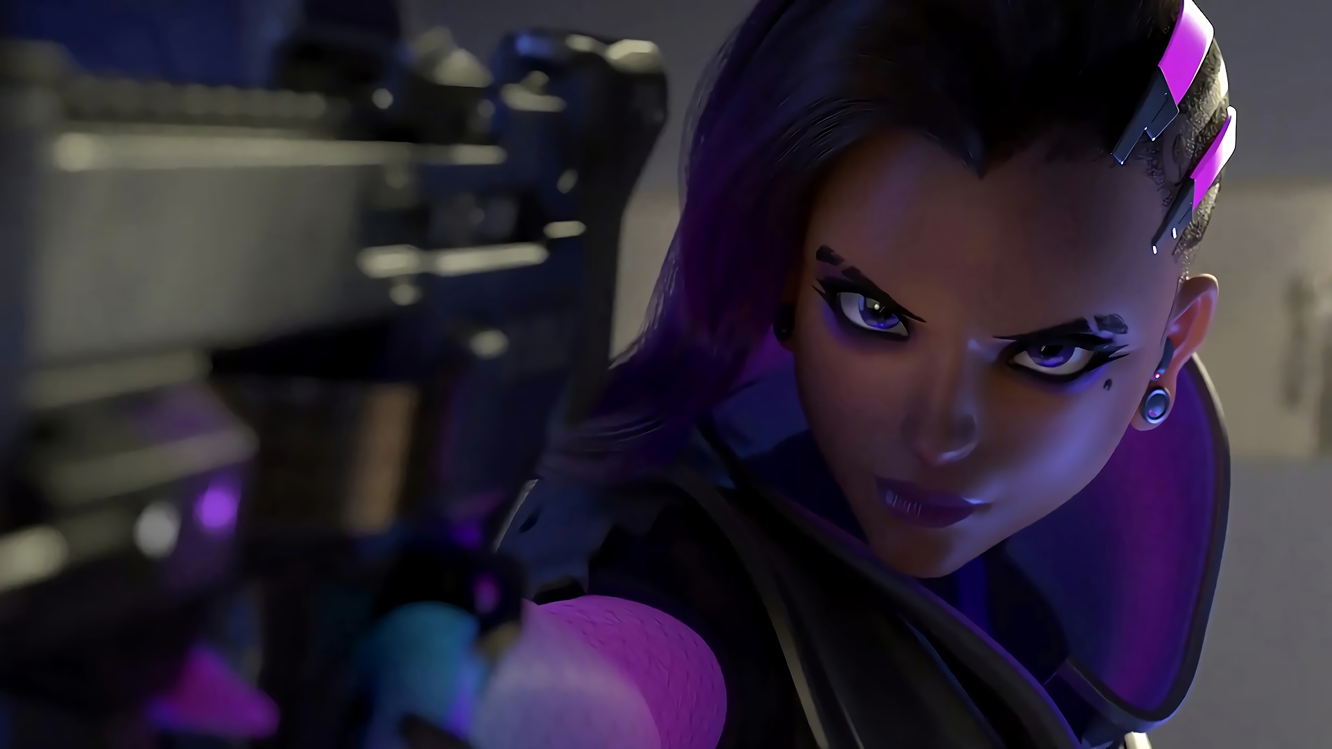 Sombra from Overwatch holding a gun HD Wallpaper