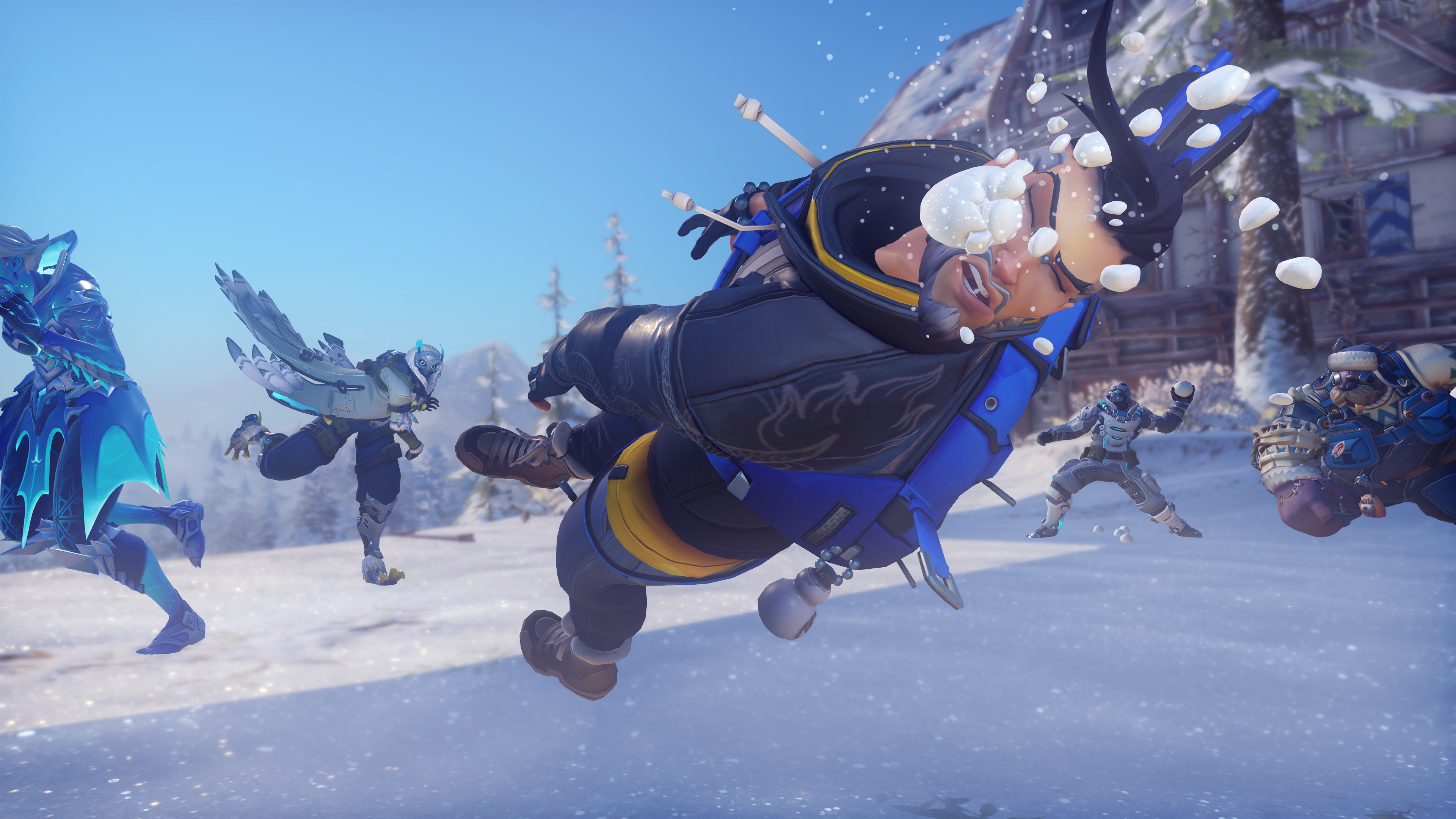Sombra from Overwatch in a snowball fight HD Wallpaper