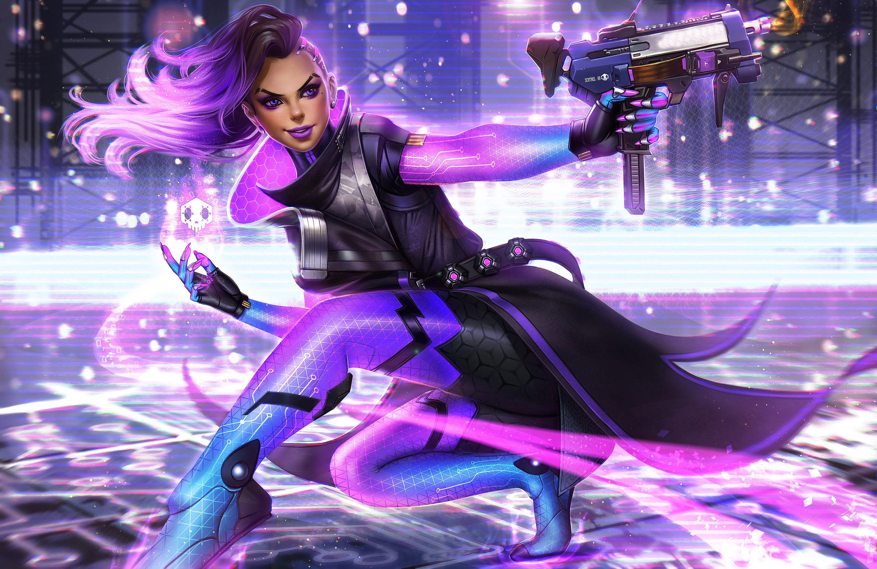 Sombra from Overwatch holding a gun HD Wallpaper