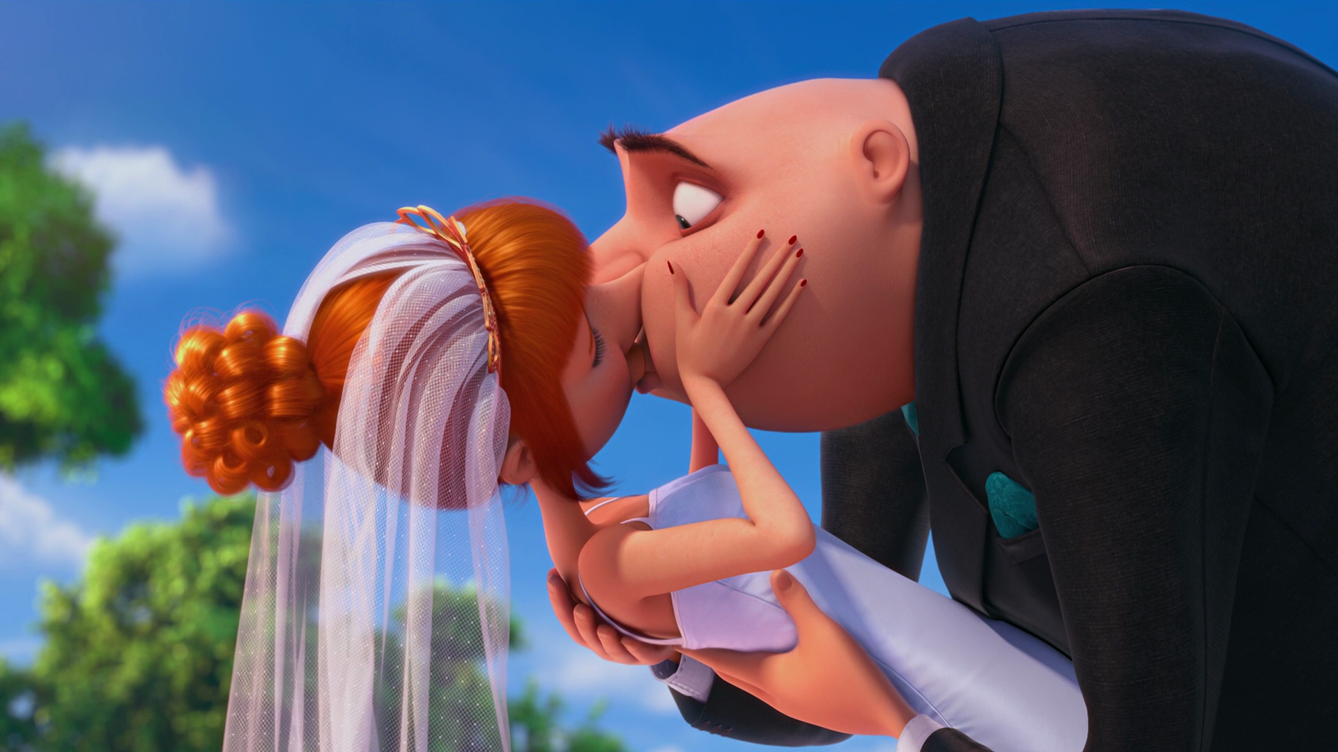Gru and Lucy from Despicable Me kissing HD Wallpaper