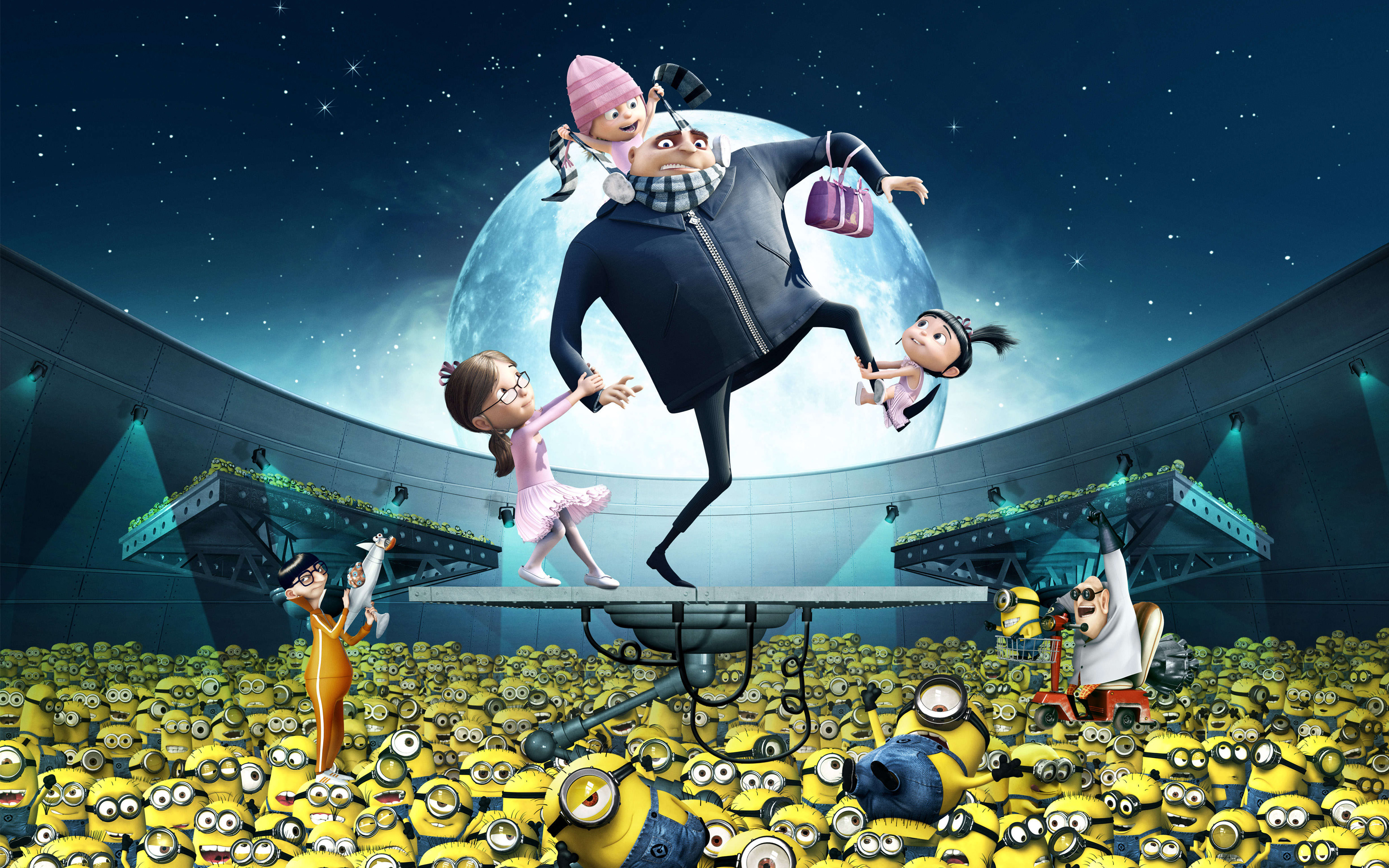 Gru and Girls from Despicable Me with Minions HD Wallpaper