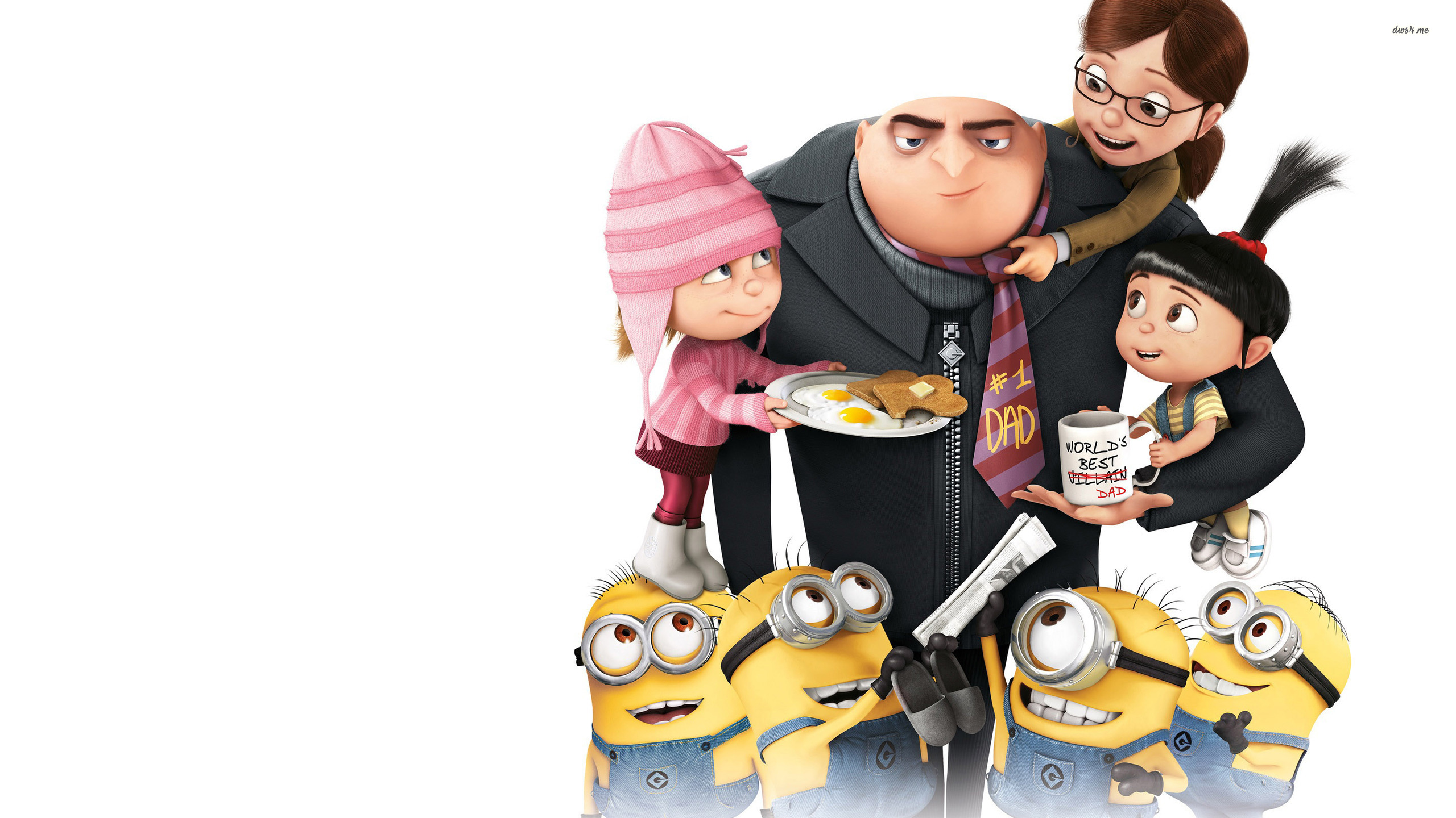 Gru with his daughters and minions from Despicable Me HD Wallpaper