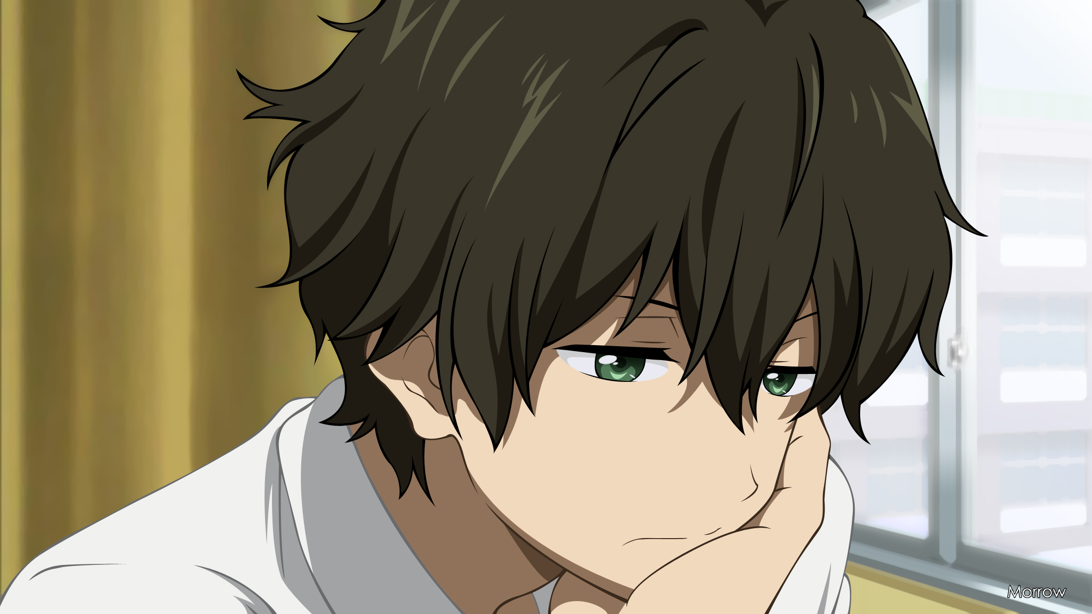 Hōtarō Oreki thoughtful anime boy resting face HD Wallpaper