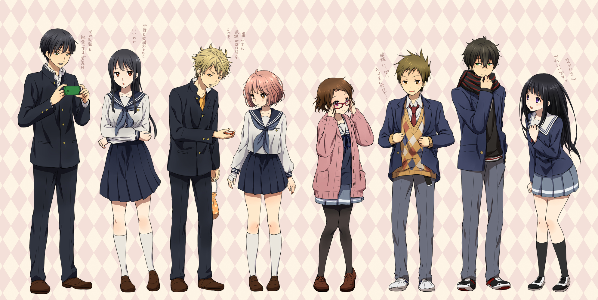 Hyouka characters standing in a line HD Wallpaper