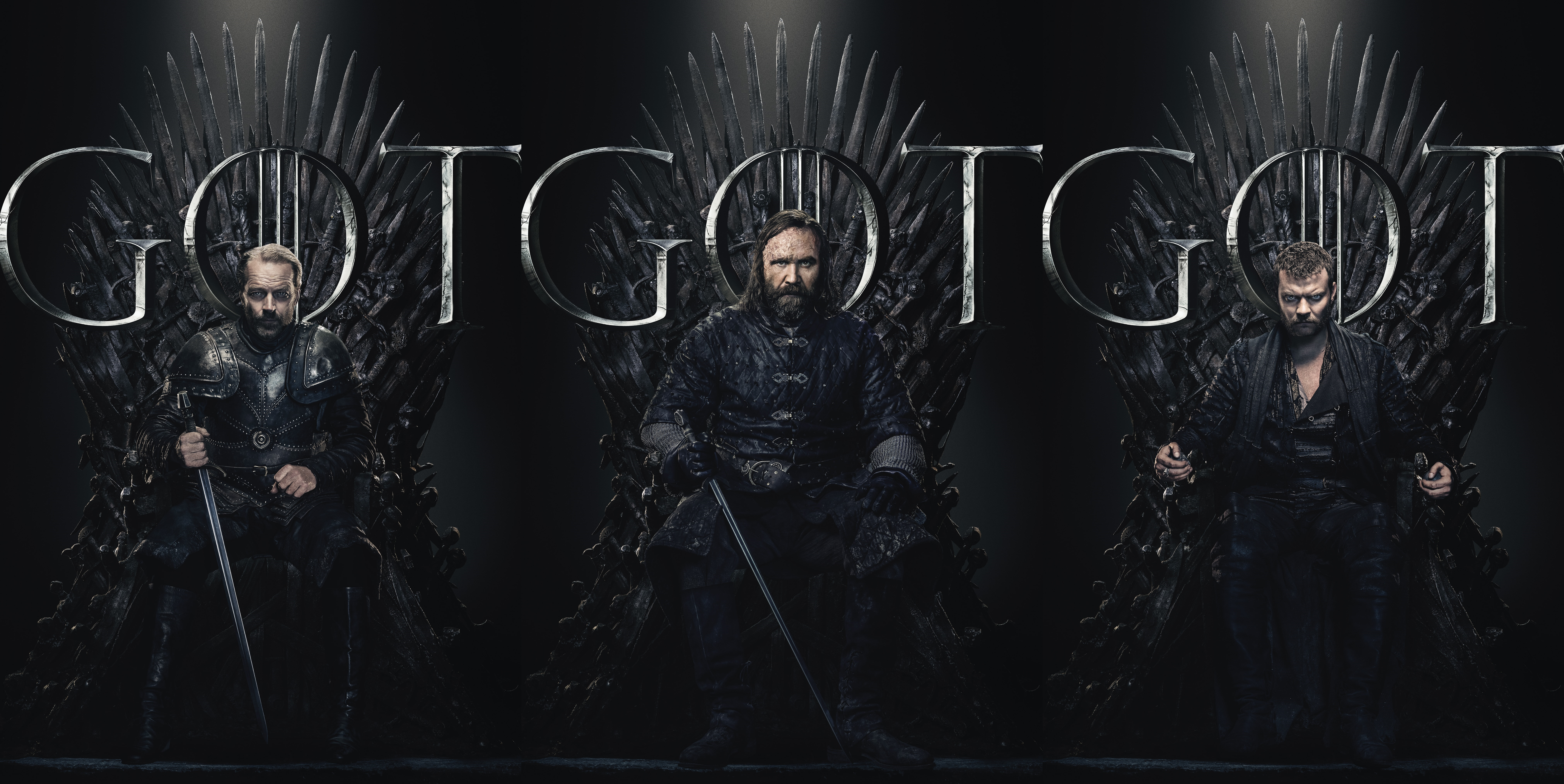 Three men from Game of Thrones sitting on the Iron Throne HD Wallpaper