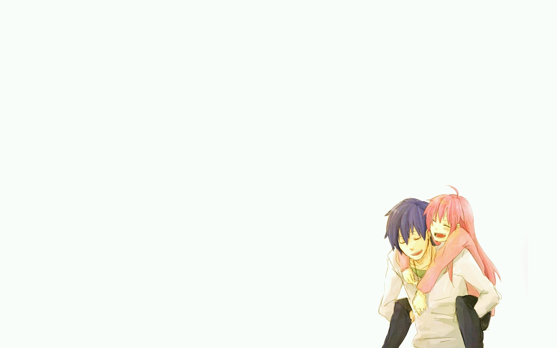 Yui from Angel Beats! piggybacking on a boy HD Wallpaper