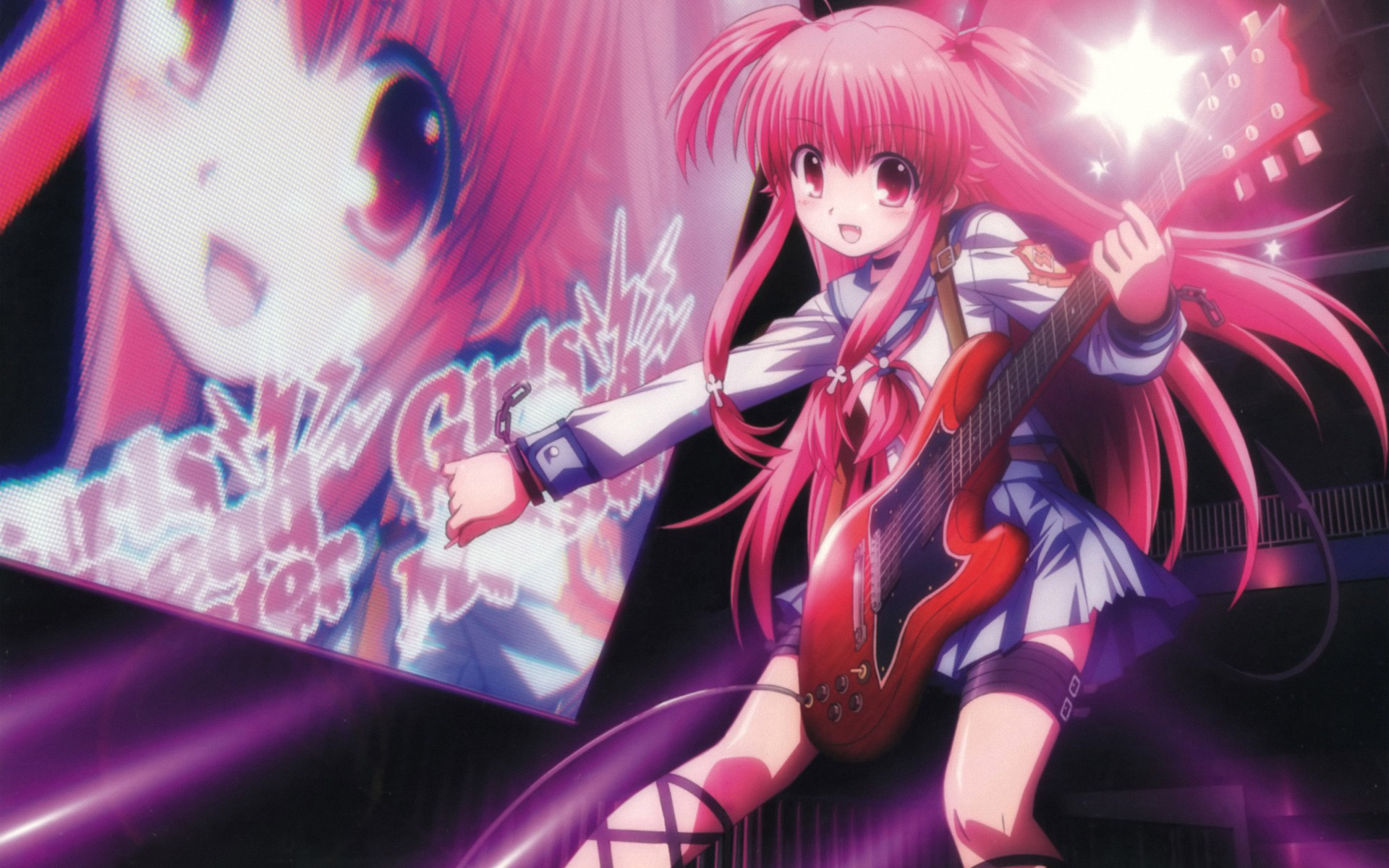 Yui from Angel Beats! playing guitar HD Wallpaper