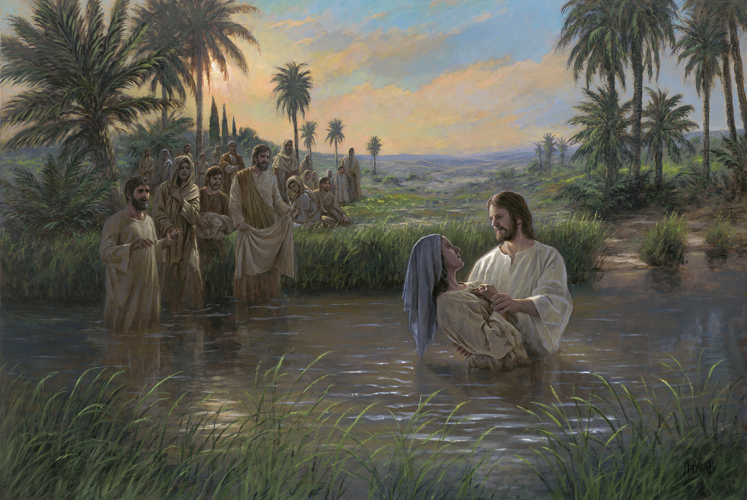 Jesus Baptizing a Woman in the Jordan River HD Wallpaper