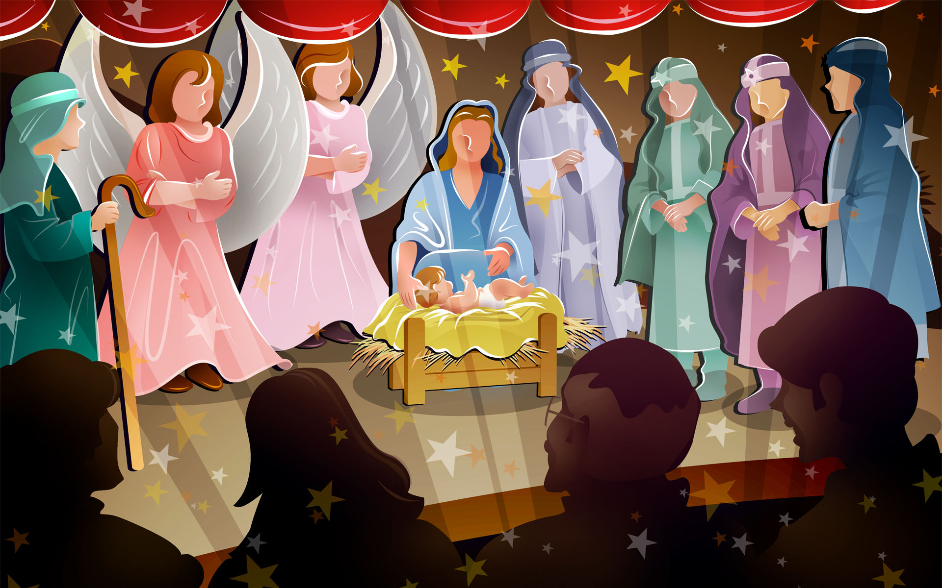 Nativity scene with angels and wise men HD Wallpaper