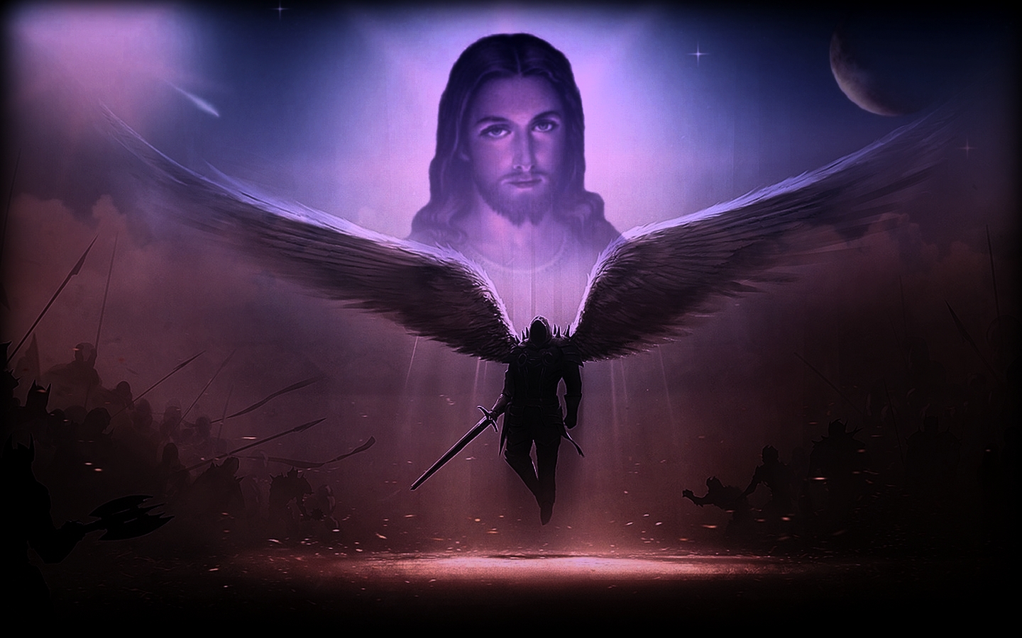 Jesus and an angel warrior in battle HD Wallpaper