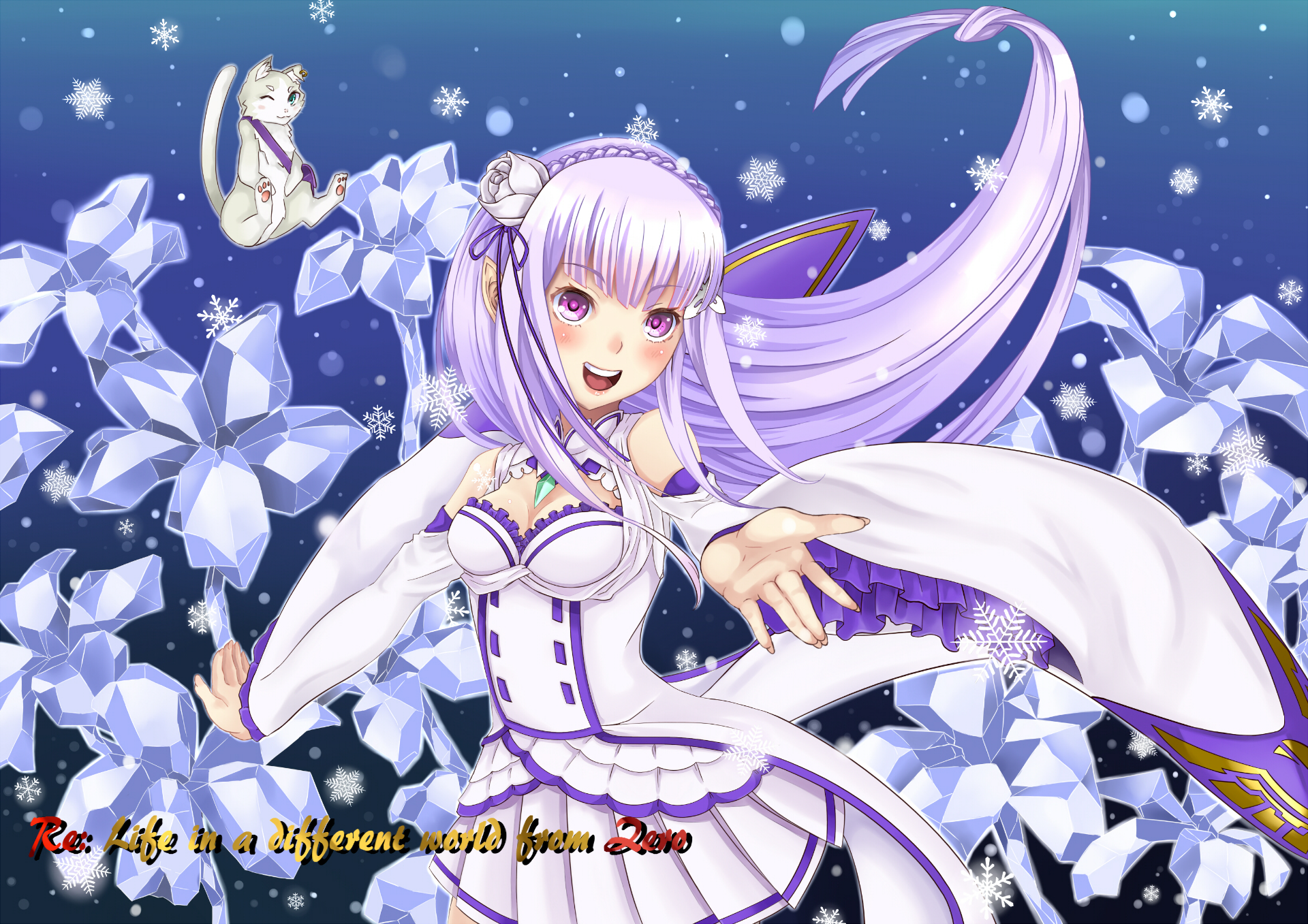 Emilia and Puck from Re:Zero in Winter HD Wallpaper