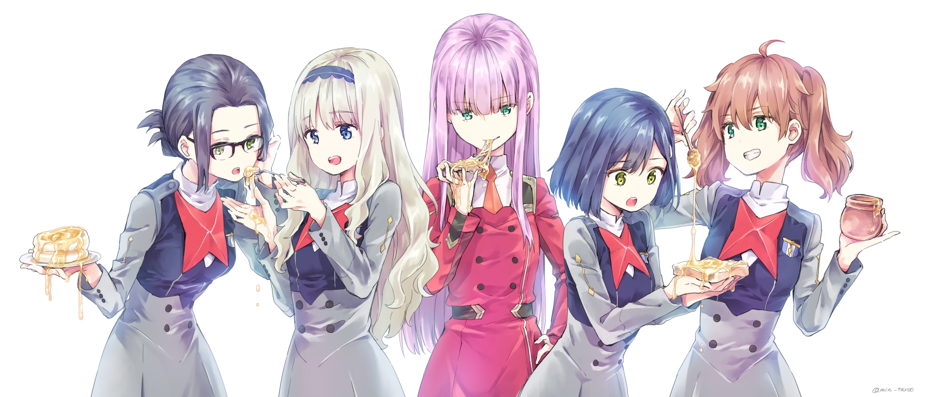 Girls from Darling in the FranXX eating honey HD Wallpaper
