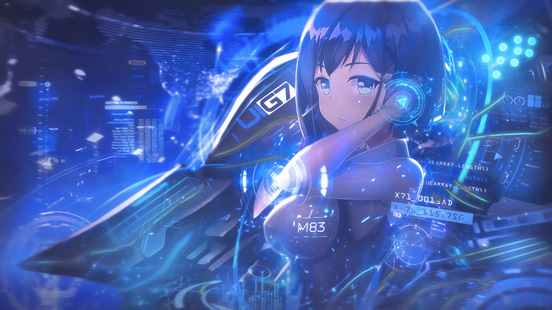 Anime girl with futuristic interface HD Wallpaper