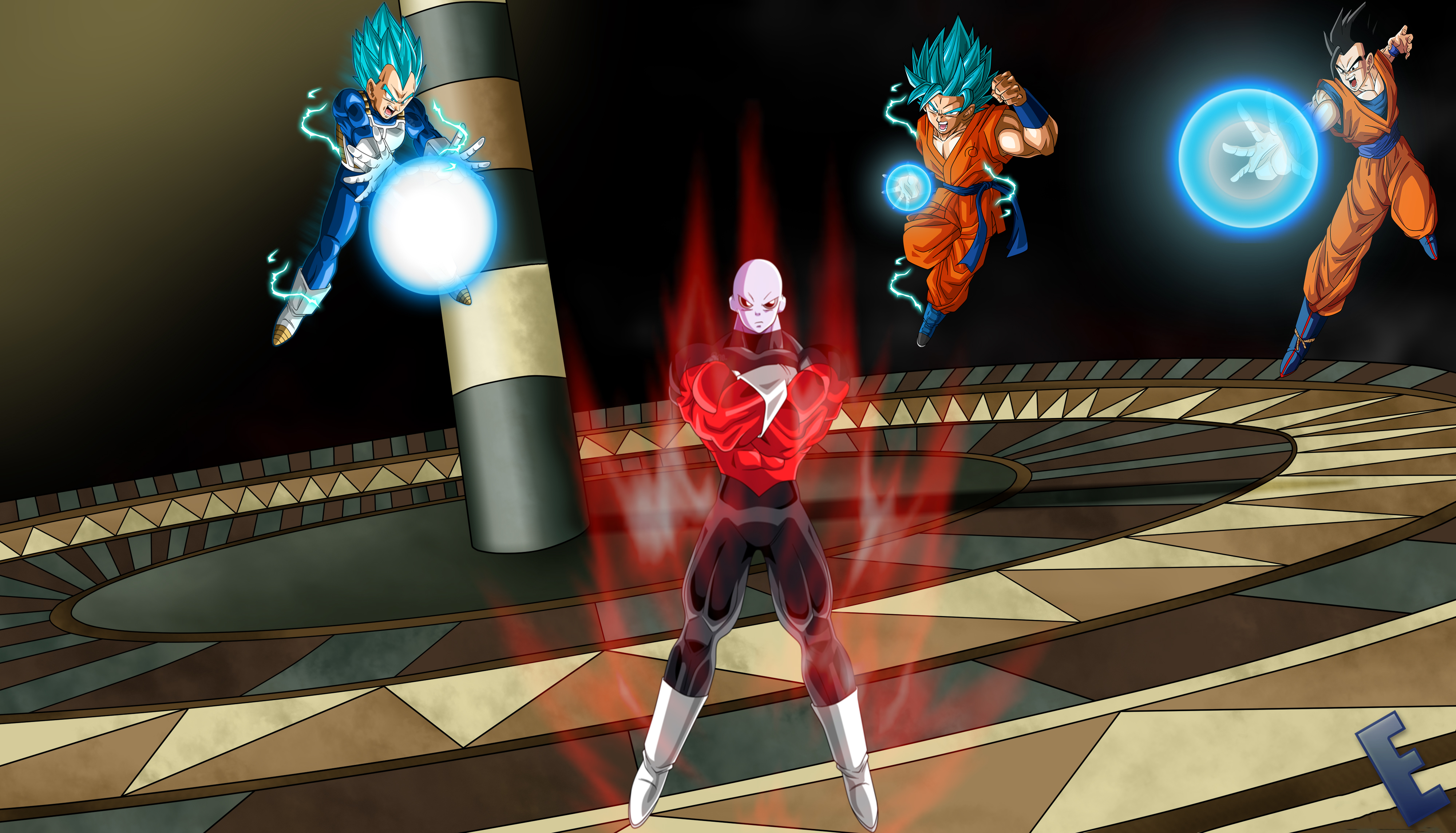 Jiren, Goku, Vegeta, and Gohan from Dragon Ball HD Wallpaper