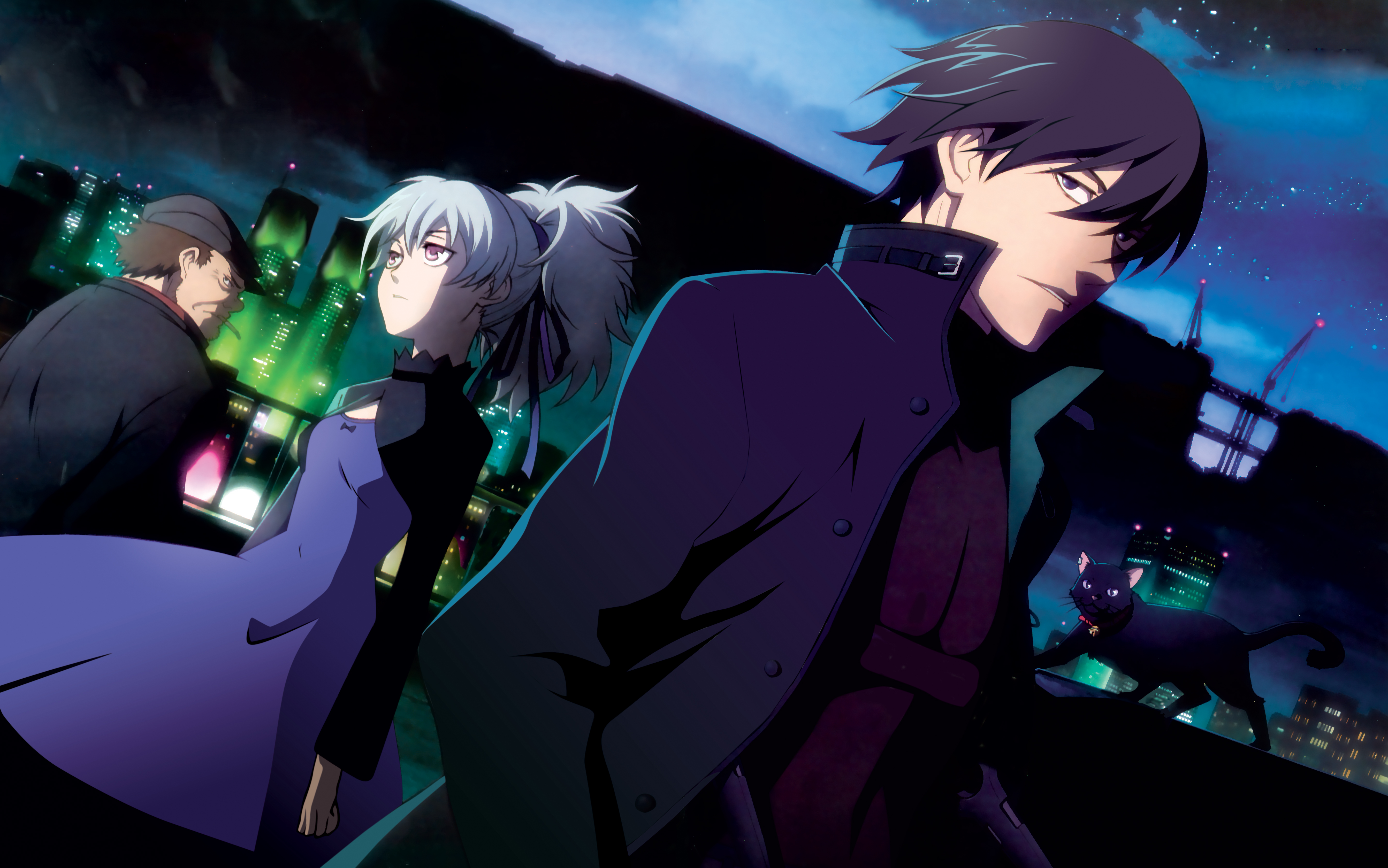 Hei and Yin from Darker Than Black with a cat HD Wallpaper