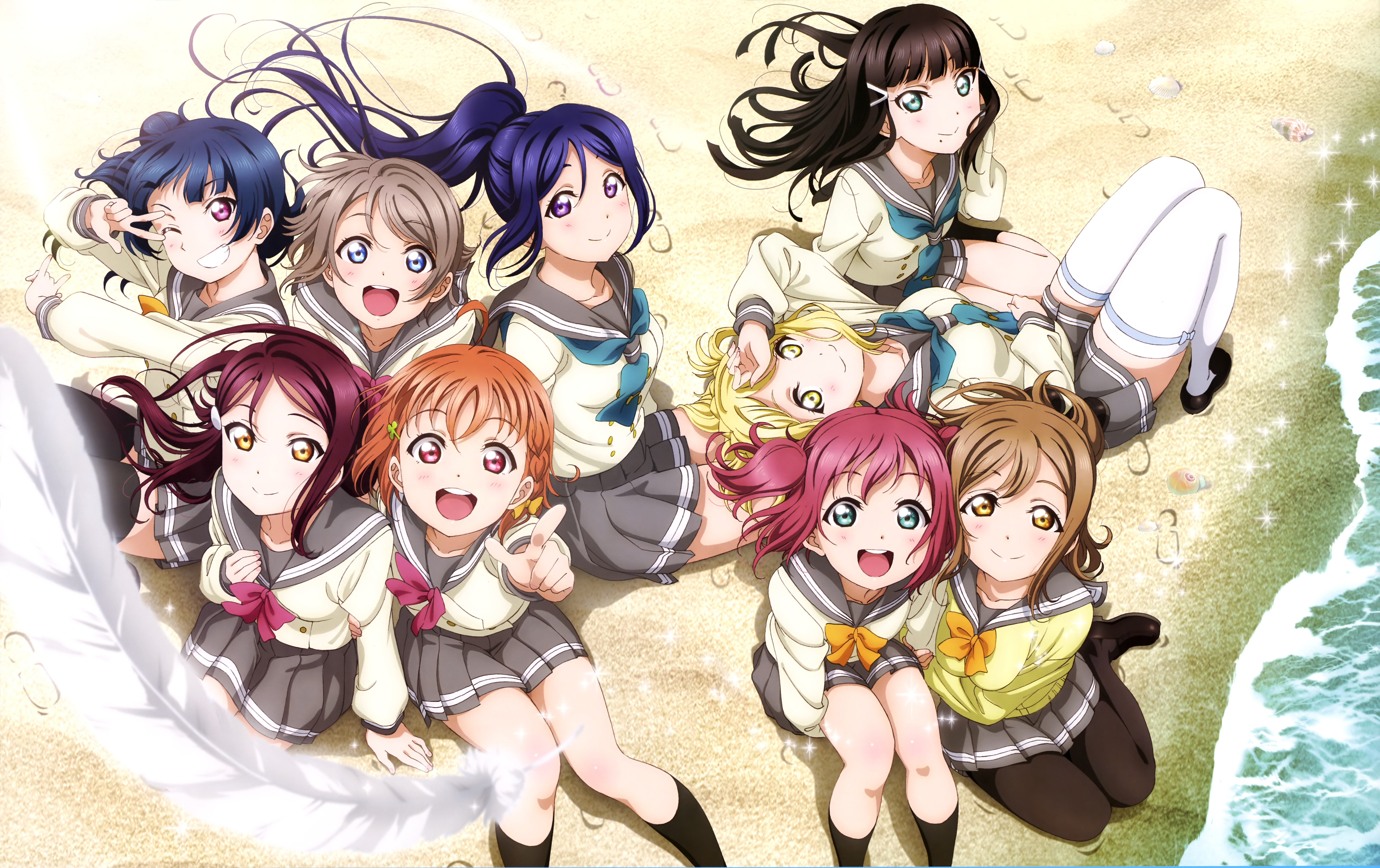 Love Live! Sunshine!! Aqours girls on a beach HD Wallpaper