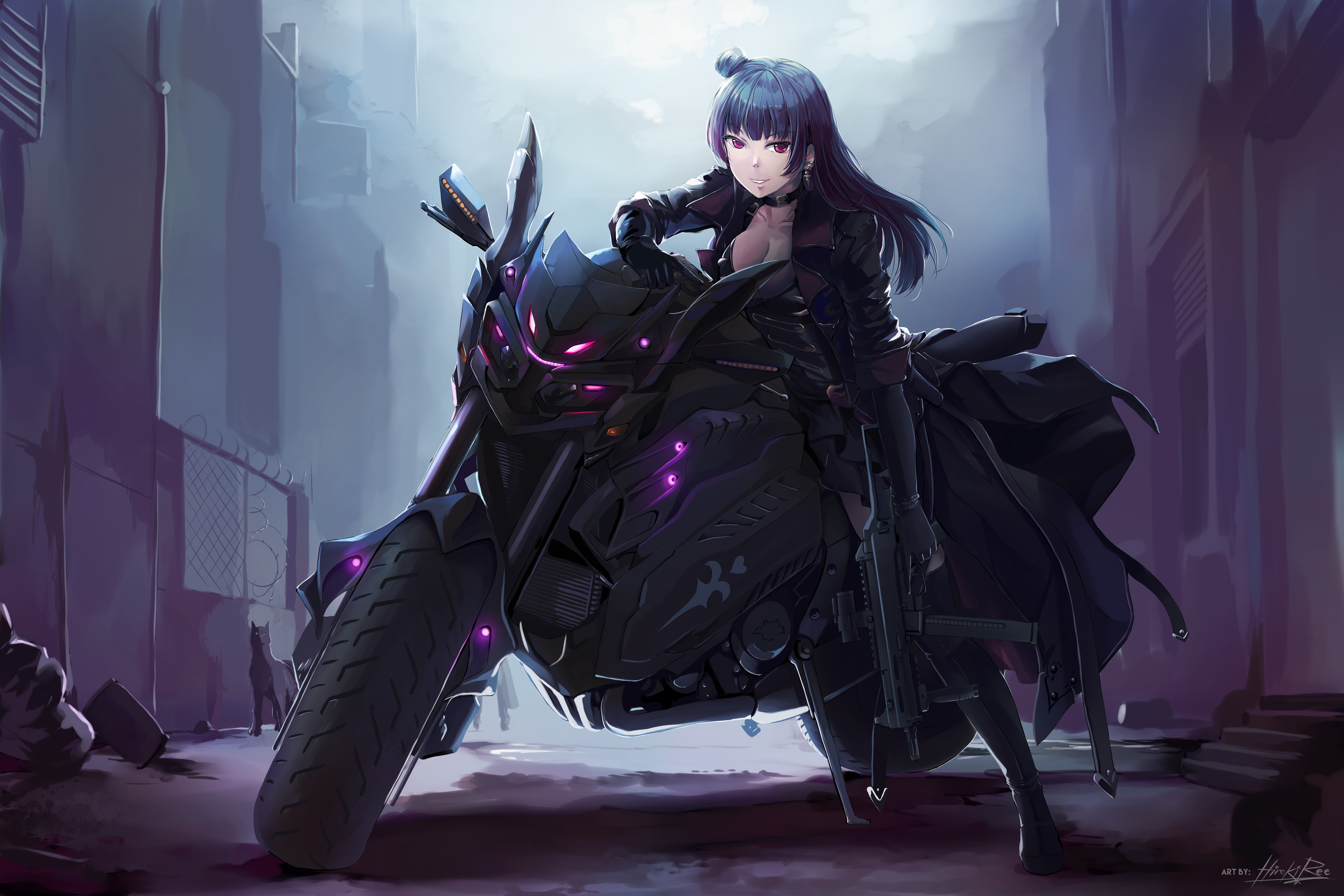 Yoshiko Tsushima on a futuristic motorcycle HD Wallpaper