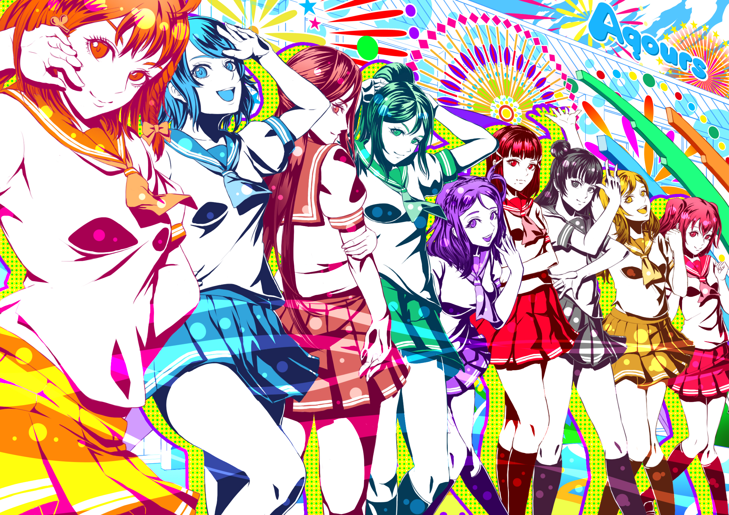 Aqours girls from Love Live! Sunshine!! HD Wallpaper