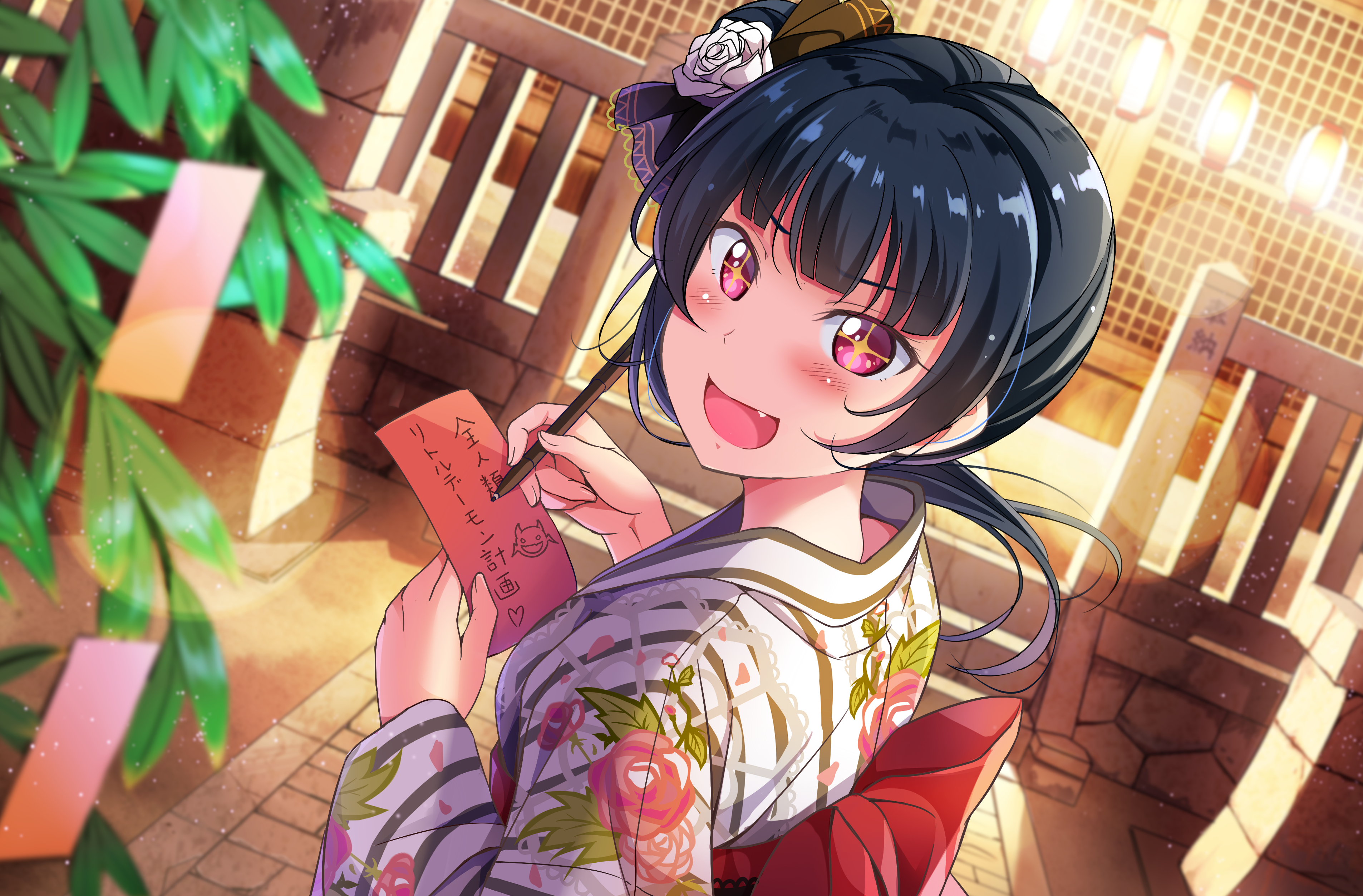 Yoshiko Tsushima writing on a tanzaku HD Wallpaper
