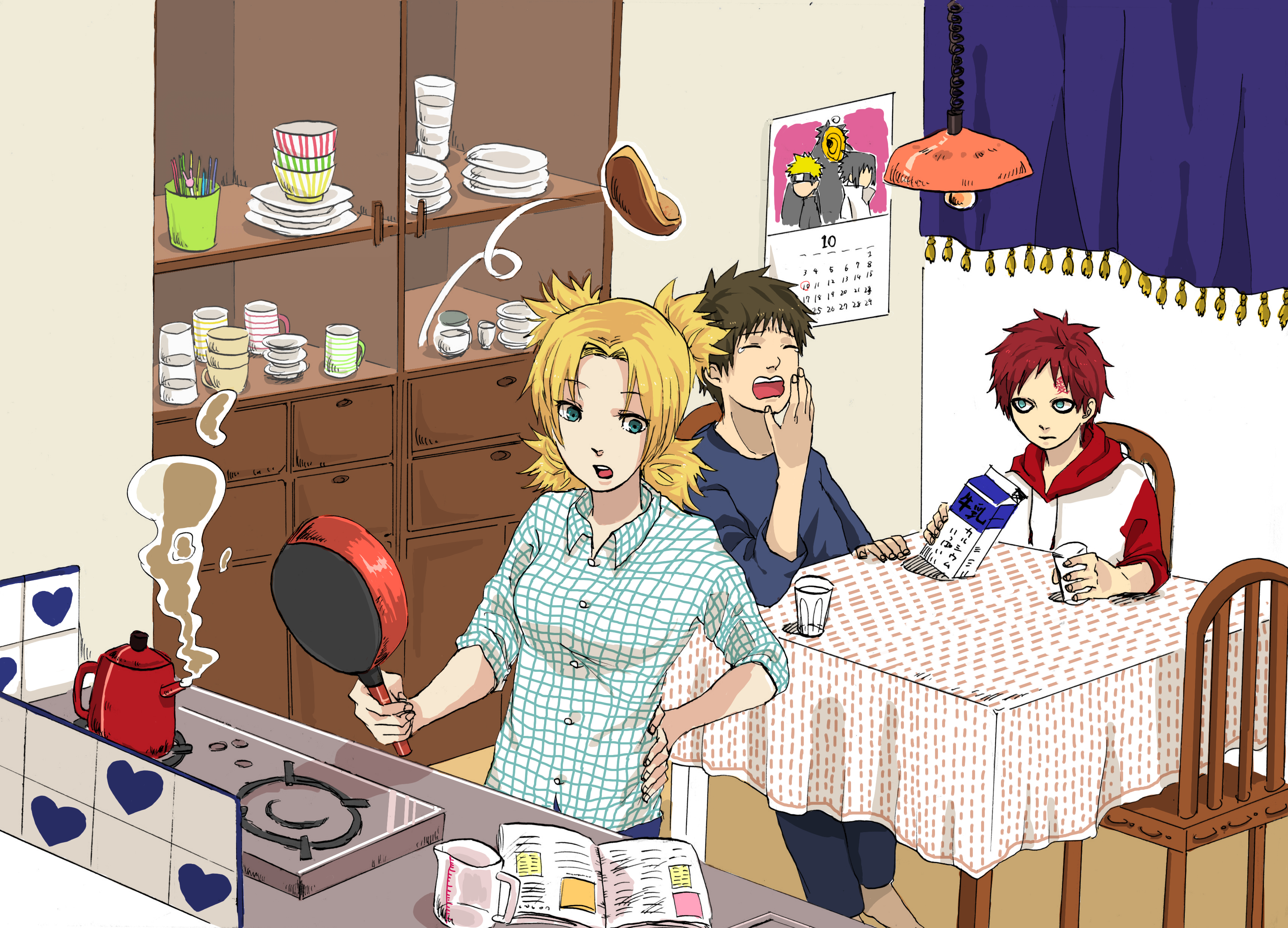 Gaara and siblings cooking breakfast HD Wallpaper