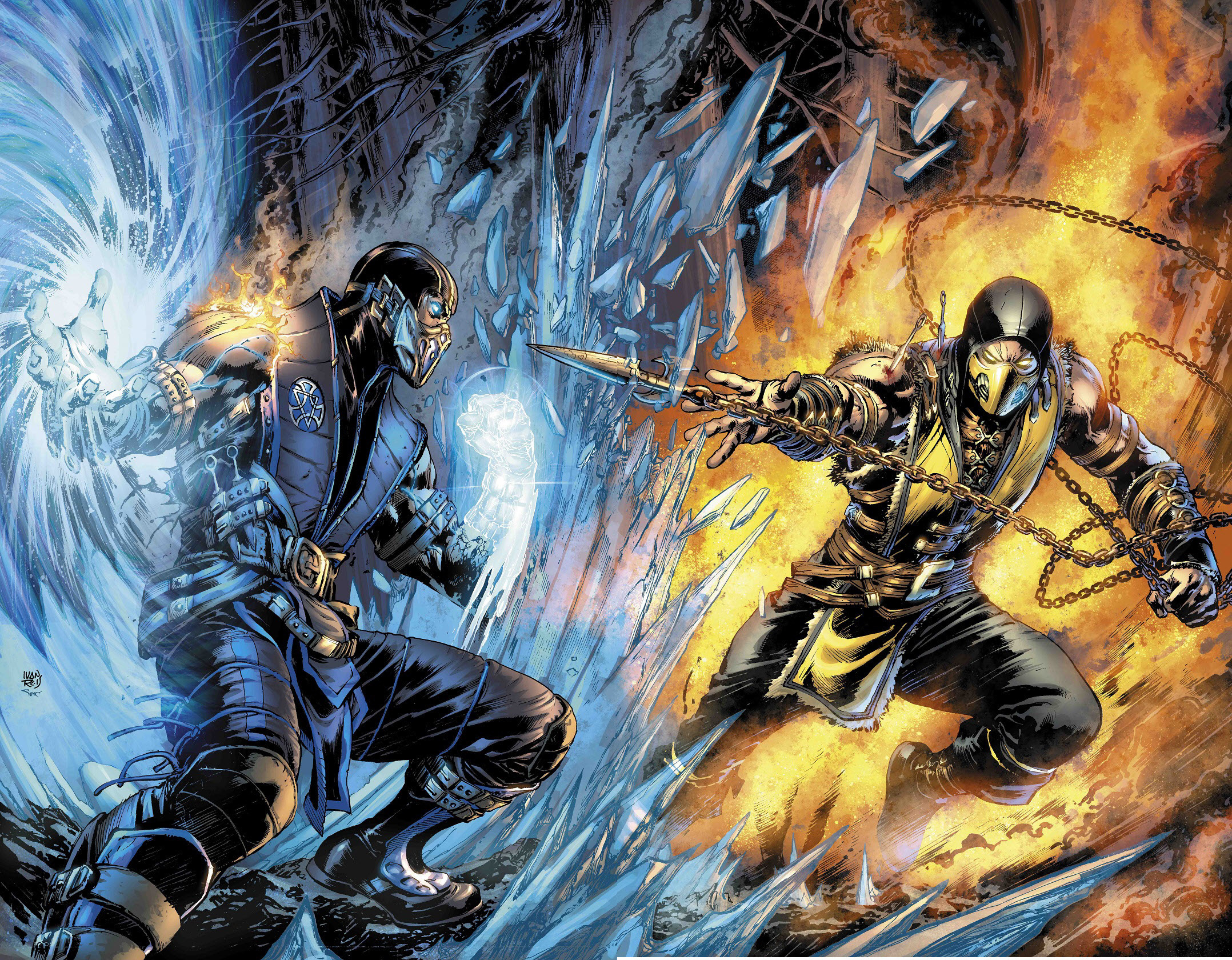 Intense Battle Between Scorpion and Sub-Zero HD Wallpaper