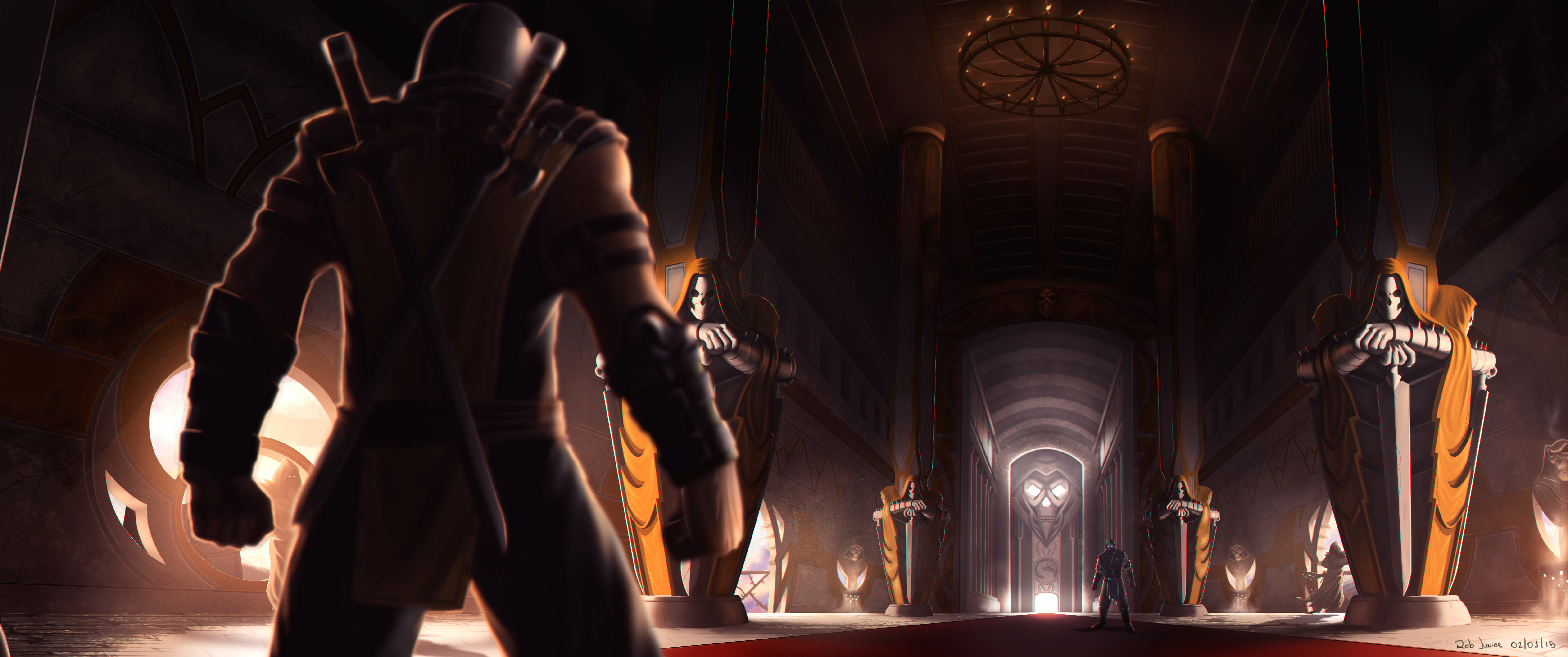Scorpion from Mortal Kombat in a grand hall HD Wallpaper
