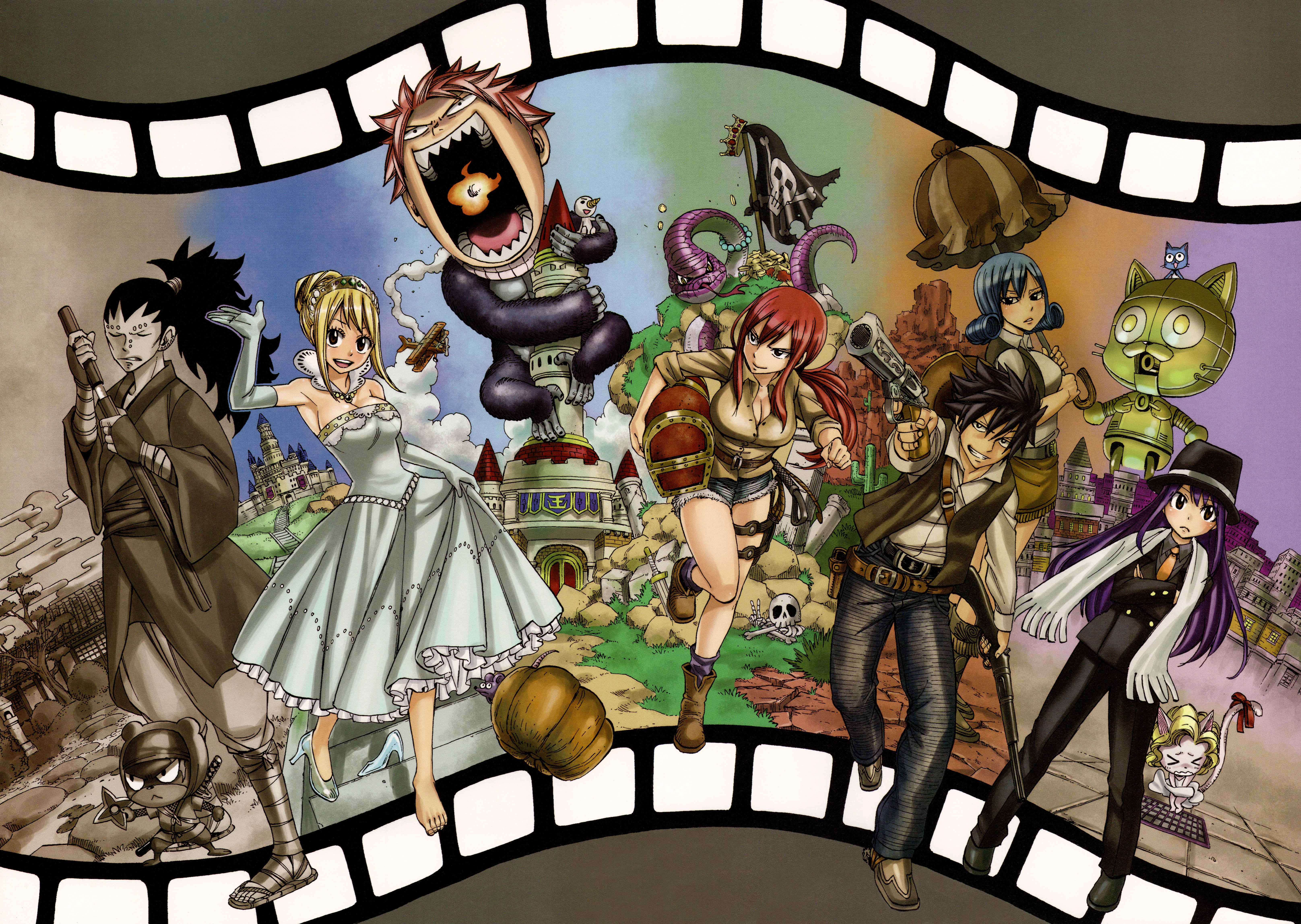Fairy Tail characters in a film strip HD Wallpaper