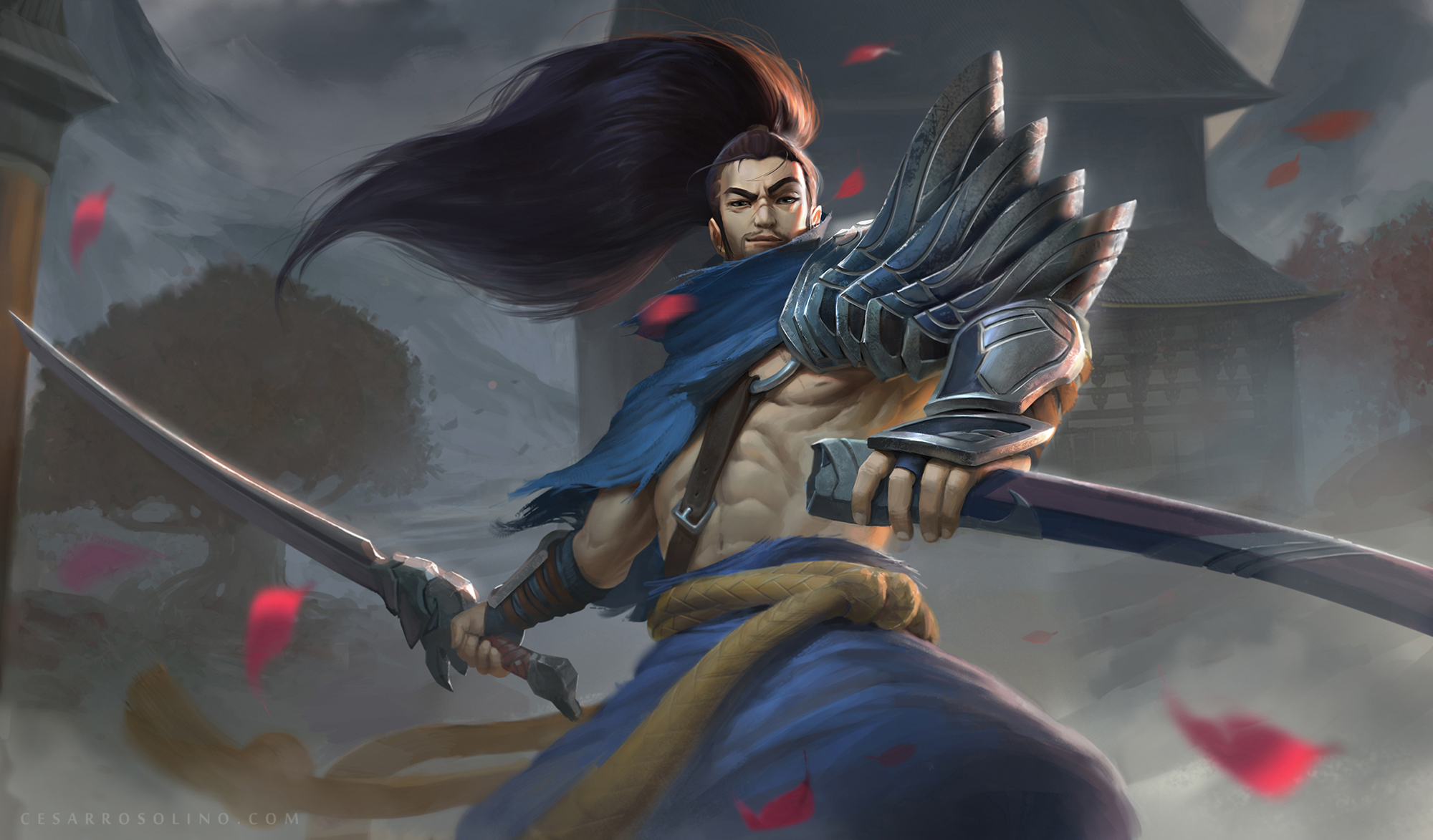 Yasuo from League of Legends with swords HD Wallpaper