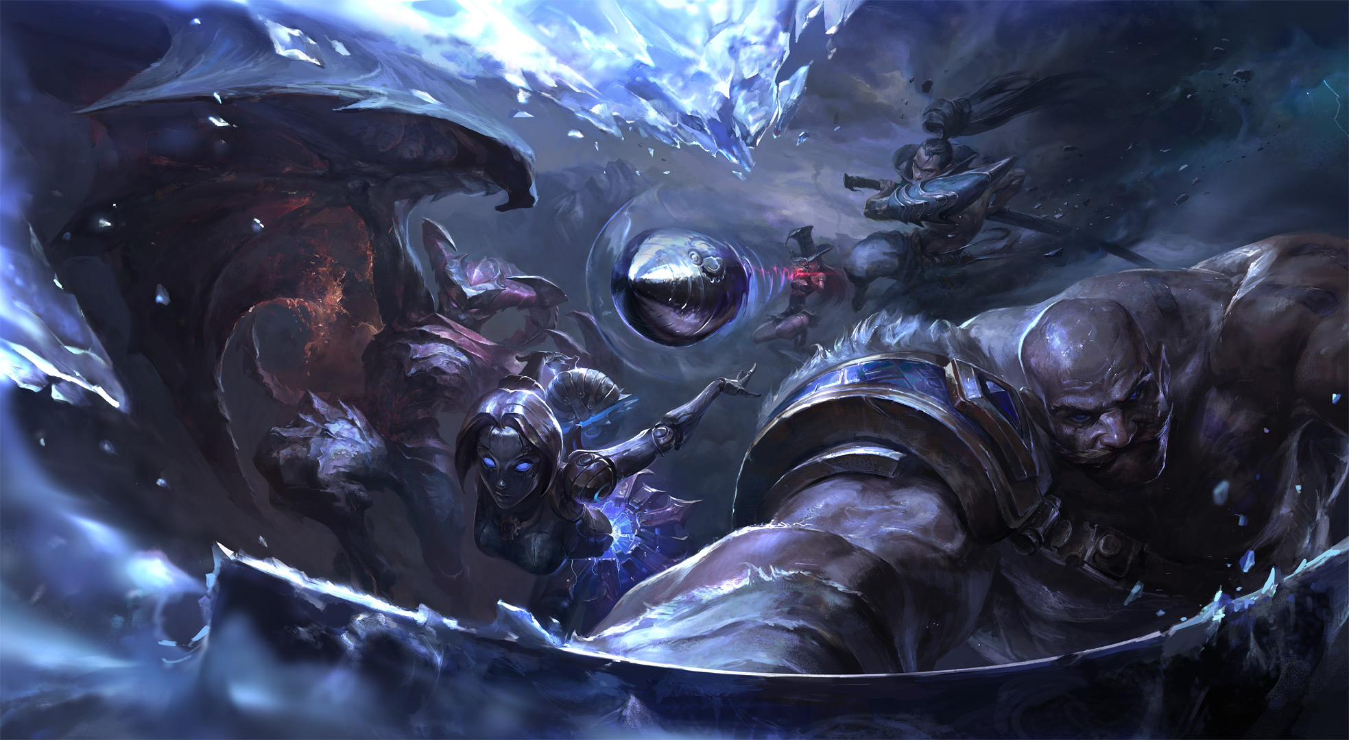 Yasuo and allies from League of Legends in battle HD Wallpaper