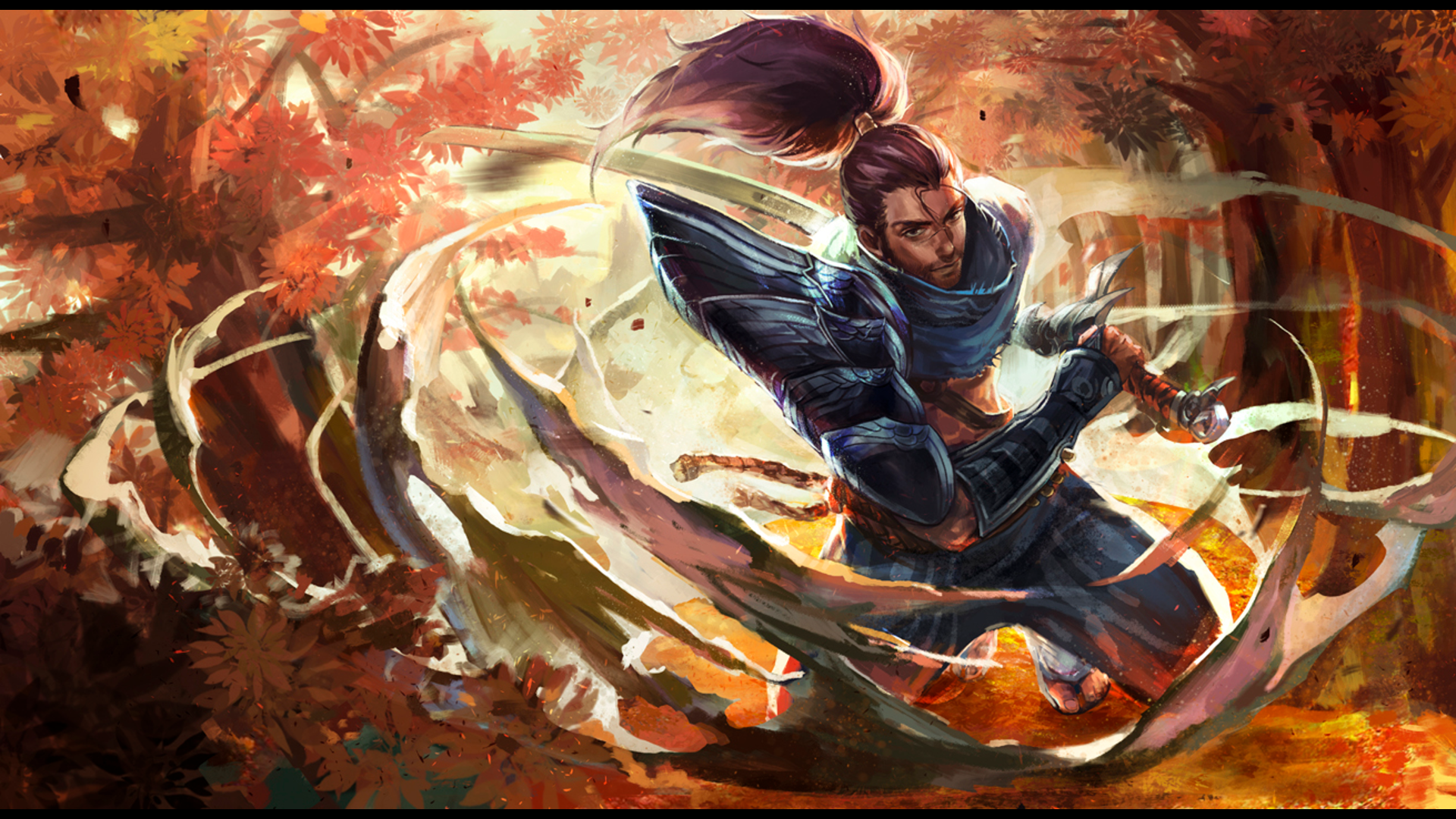 Yasuo from League of Legends in Autumn Forest HD Wallpaper