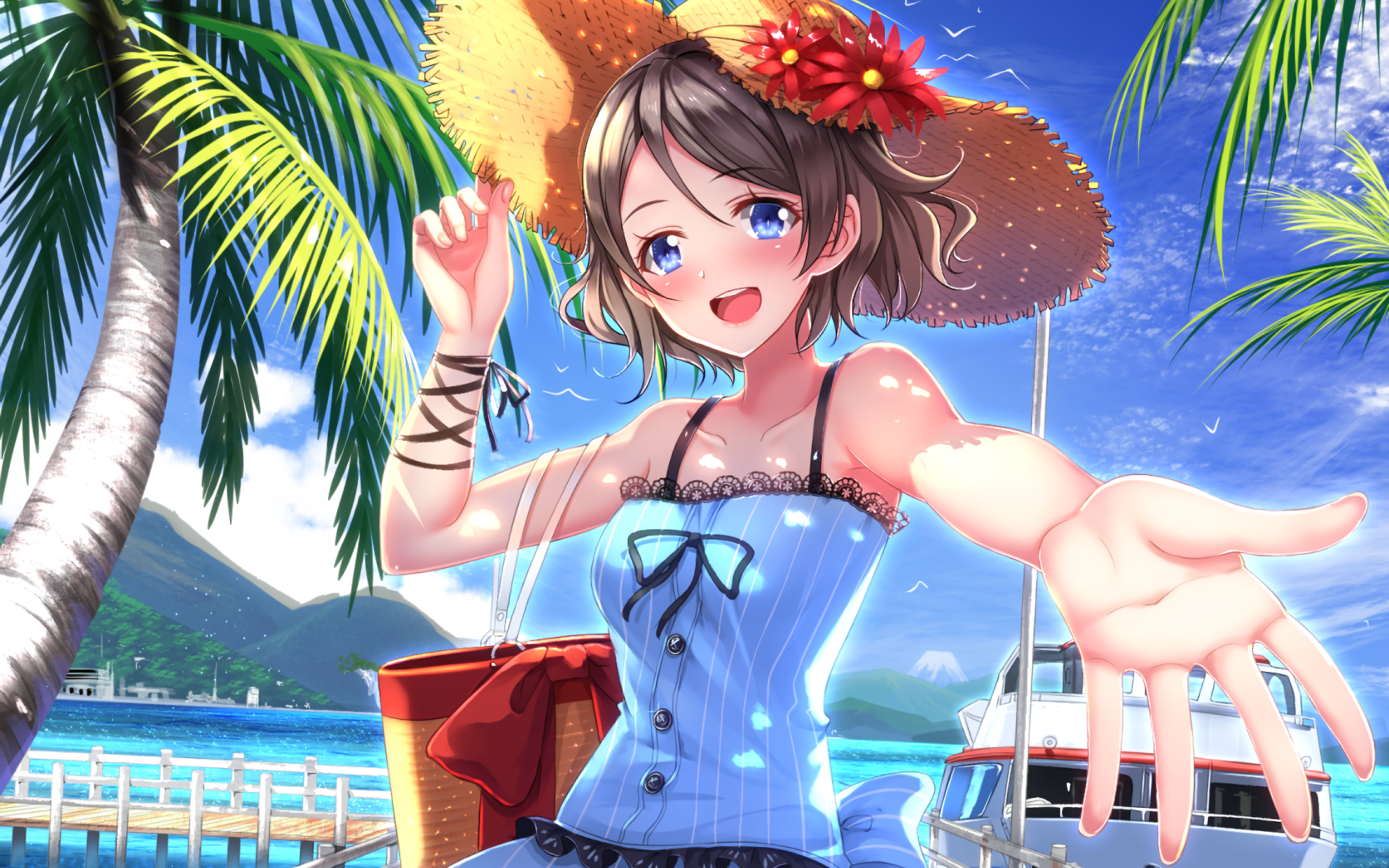 You Watanabe from Love Live! Sunshine!! on a tropical vacation HD Wallpaper