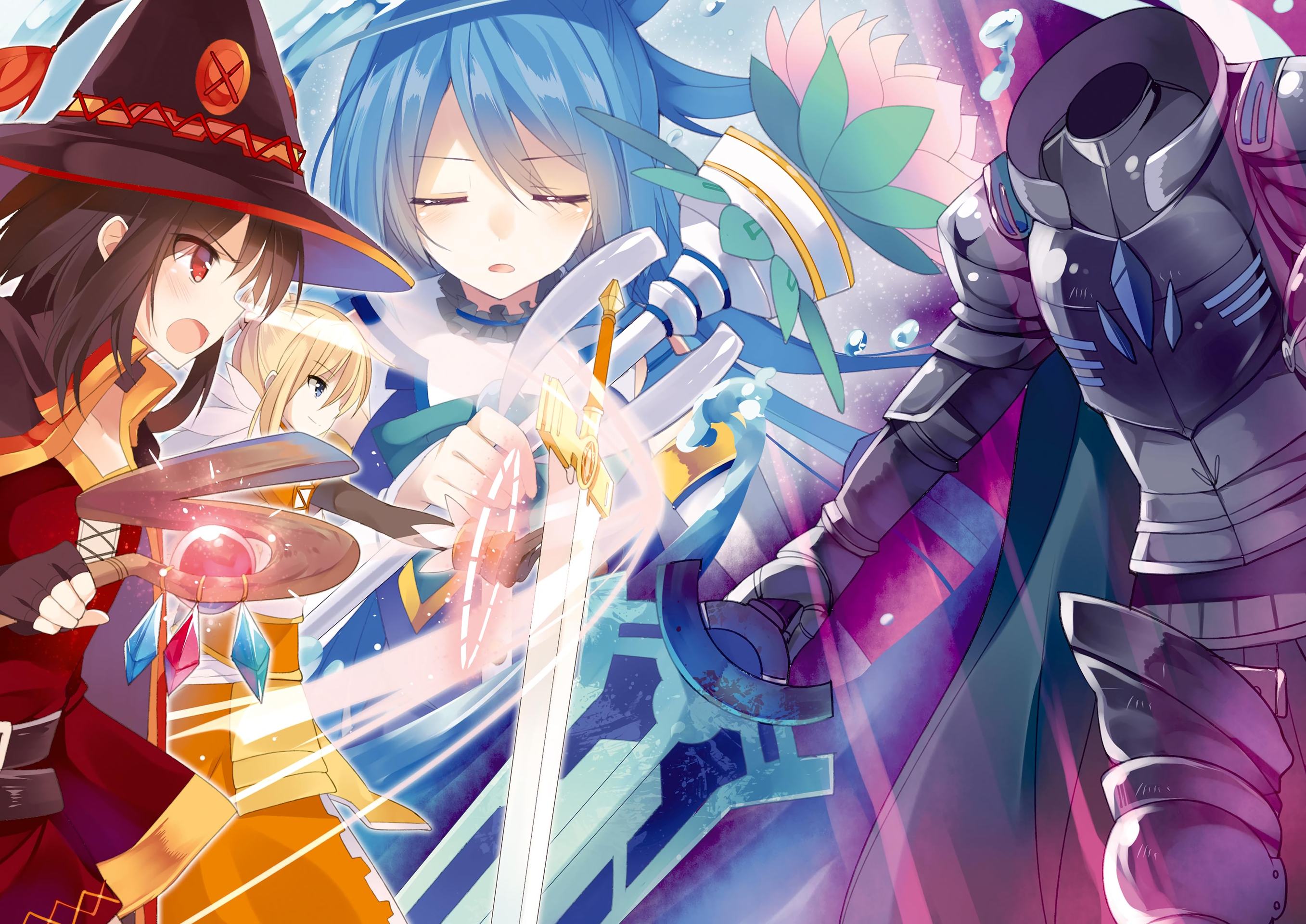 Megumin, Aqua, and Darkness from KonoSuba HD Wallpaper