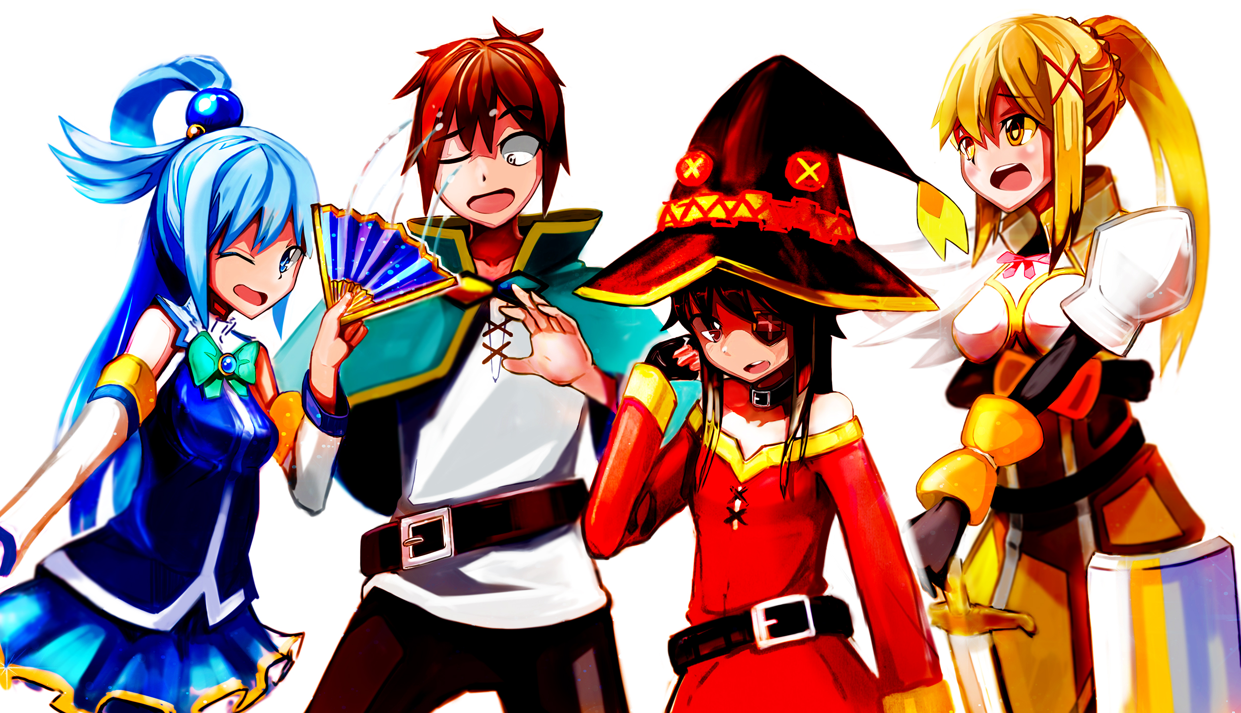 Aqua, Kazuma, Megumin, and Darkness from KonoSuba HD Wallpaper