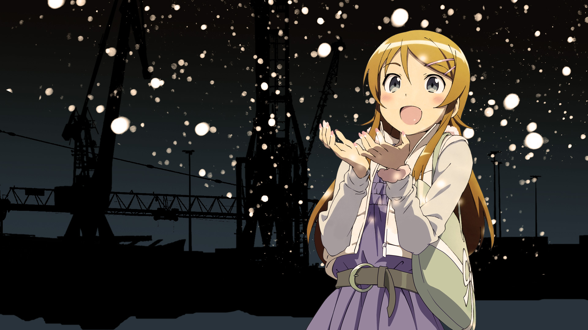 Kirino Kousaka in a Harbor at Night HD Wallpaper